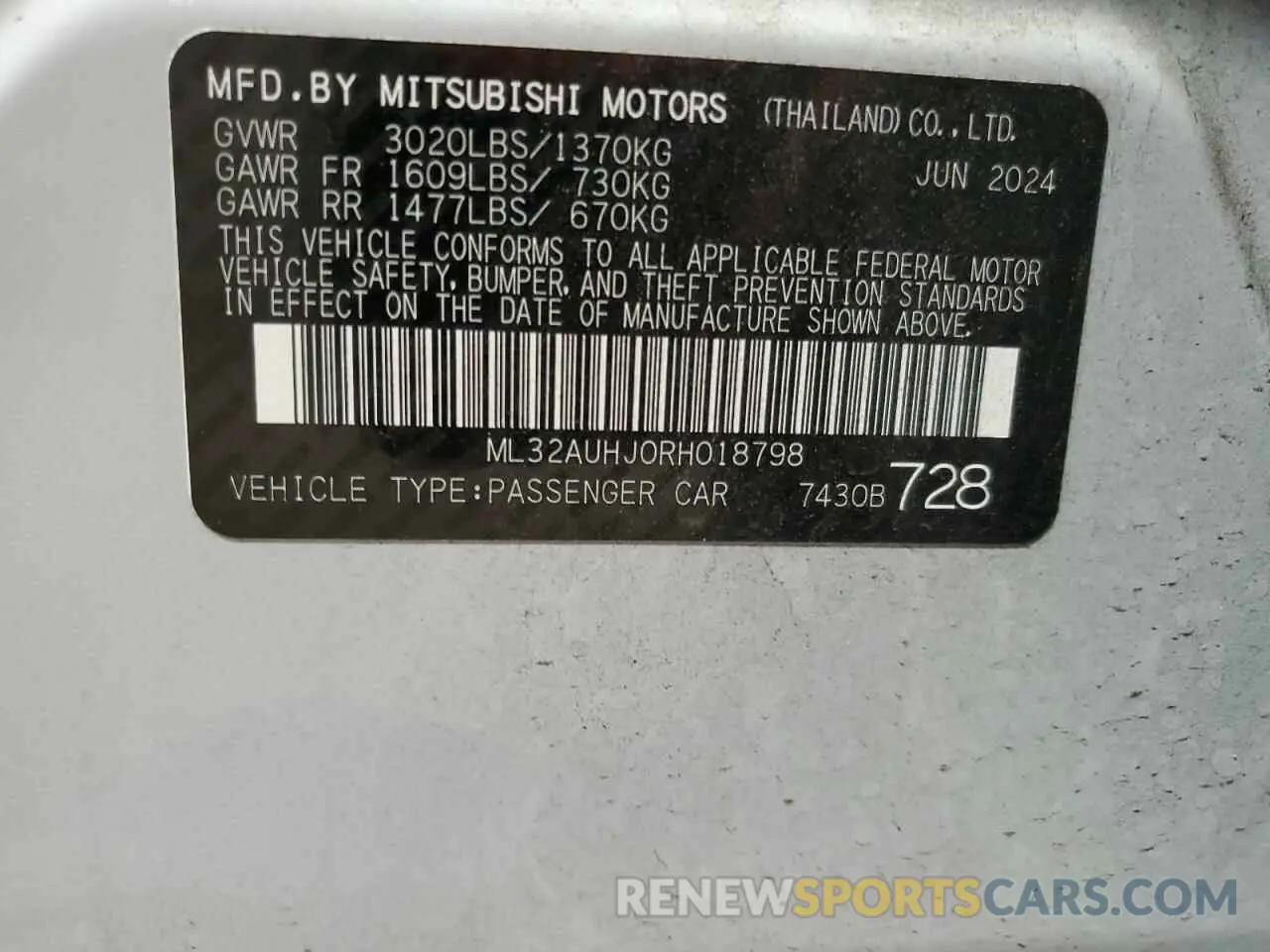 12 Photograph of a damaged car ML32AUHJ0RH018798 MITSUBISHI MIRAGE 2024