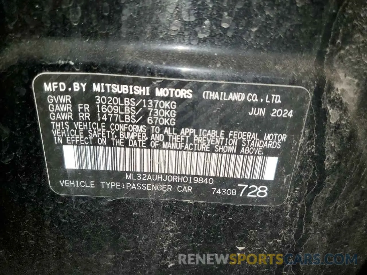 13 Photograph of a damaged car ML32AUHJ0RH019840 MITSUBISHI MIRAGE 2024