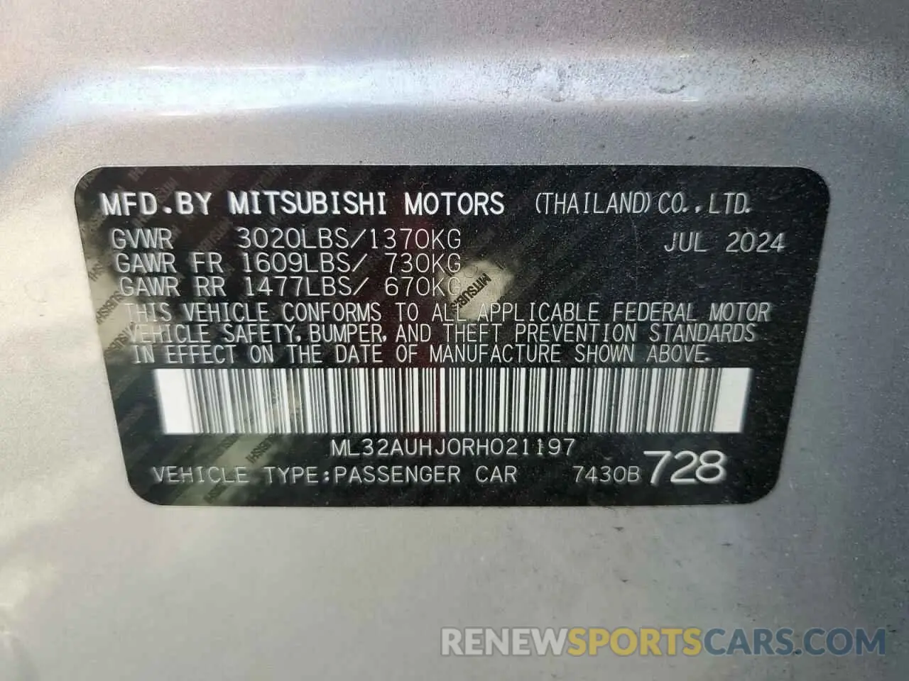 12 Photograph of a damaged car ML32AUHJ0RH021197 MITSUBISHI MIRAGE 2024