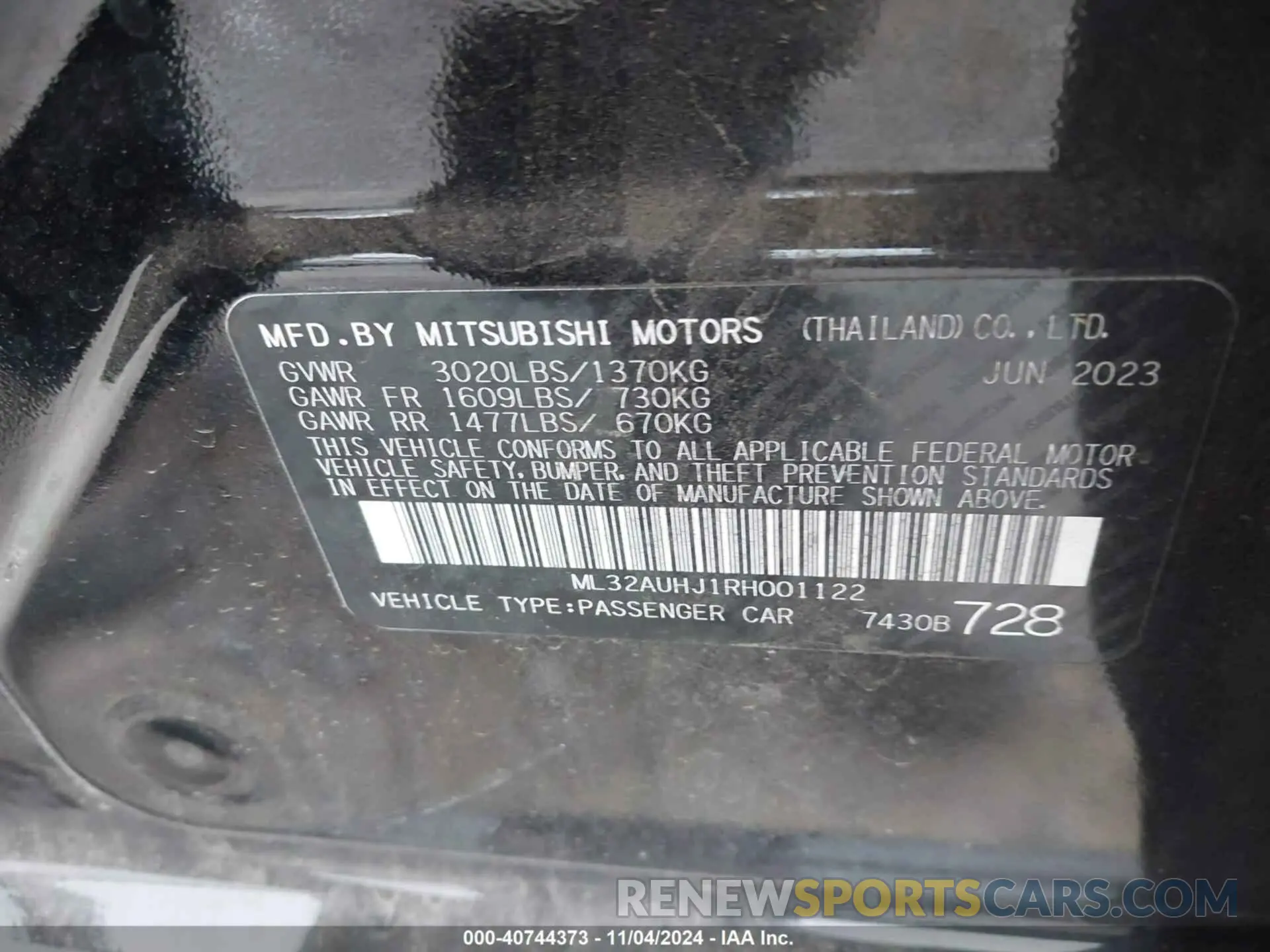 9 Photograph of a damaged car ML32AUHJ1RH001122 MITSUBISHI MIRAGE 2024