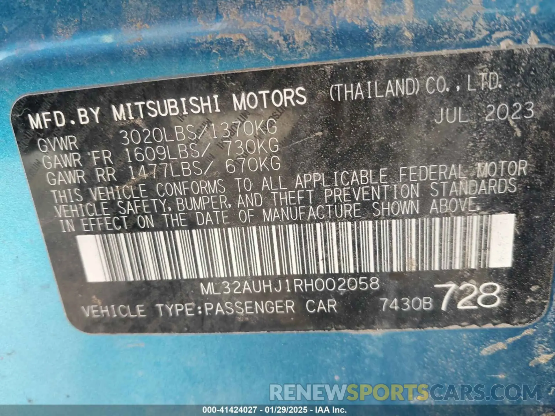 9 Photograph of a damaged car ML32AUHJ1RH002058 MITSUBISHI MIRAGE 2024