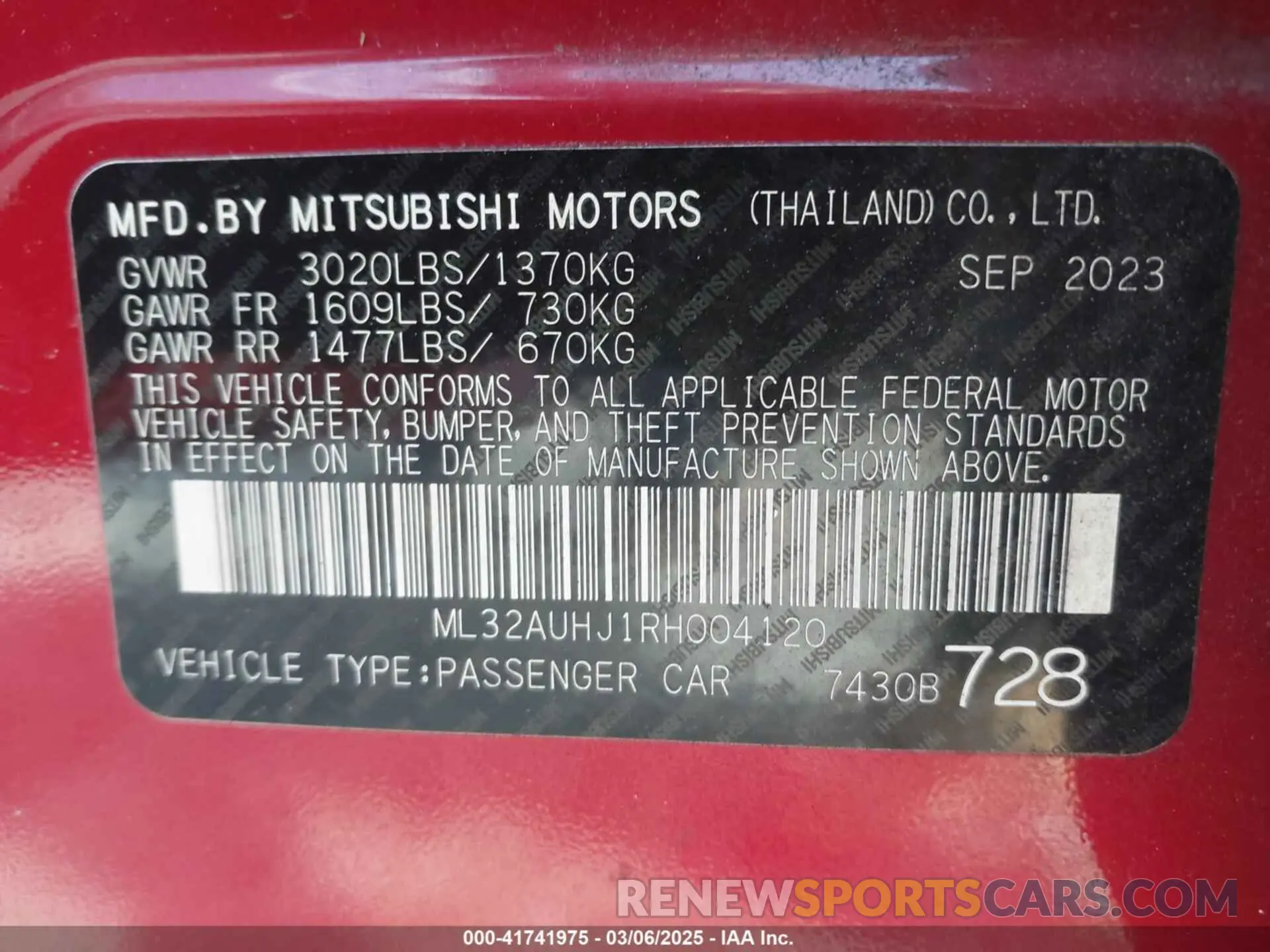 9 Photograph of a damaged car ML32AUHJ1RH004120 MITSUBISHI MIRAGE 2024