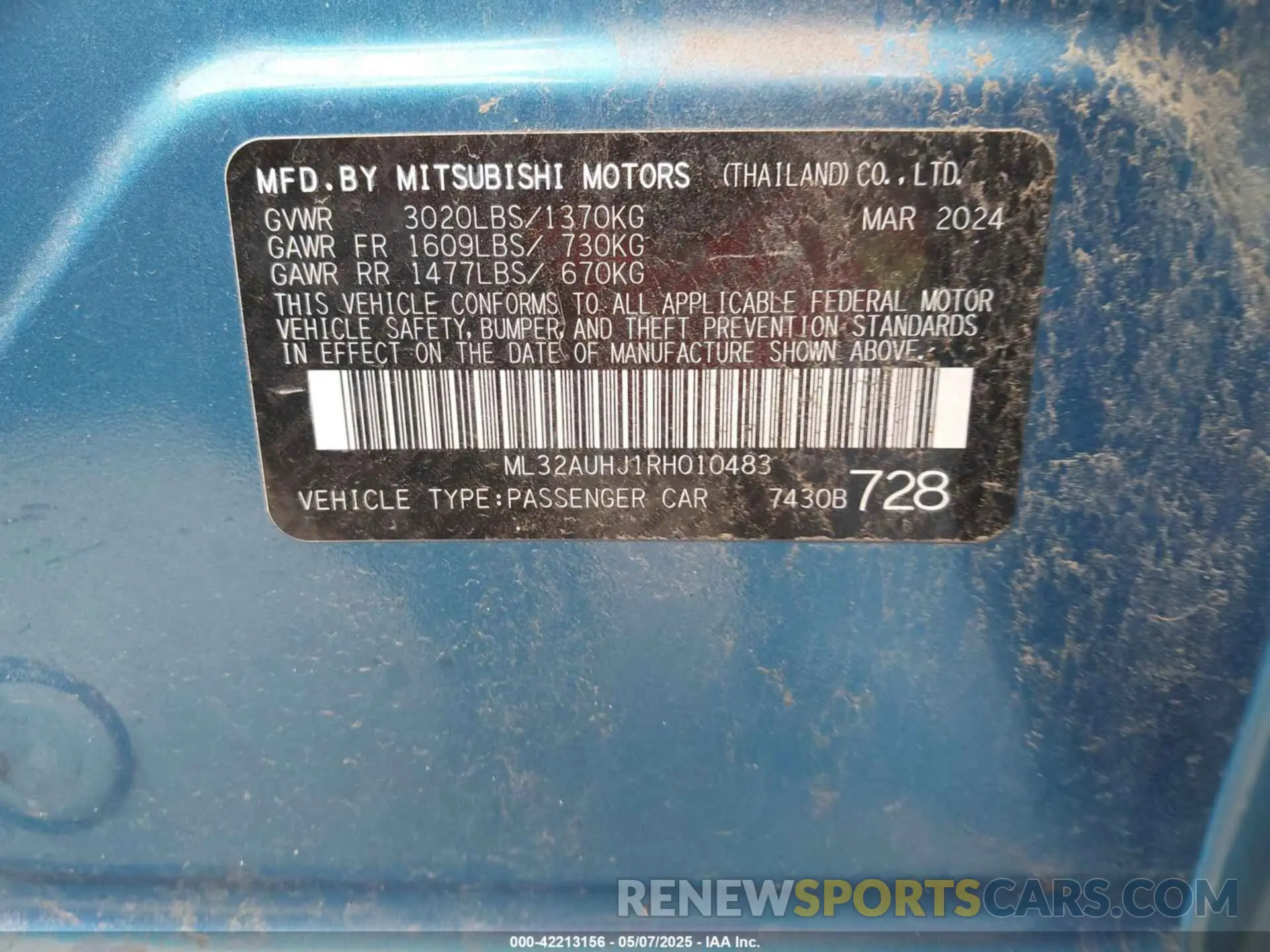 9 Photograph of a damaged car ML32AUHJ1RH010483 MITSUBISHI MIRAGE 2024