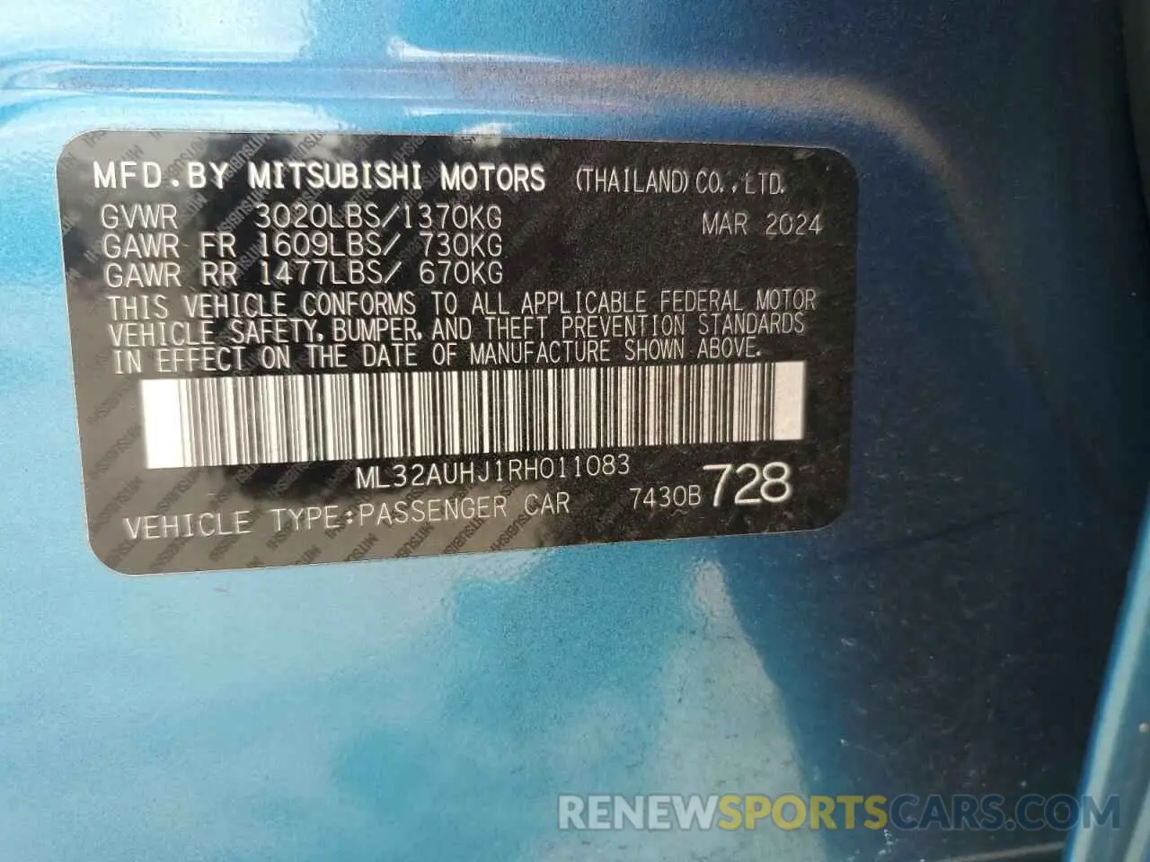 12 Photograph of a damaged car ML32AUHJ1RH011083 MITSUBISHI MIRAGE 2024
