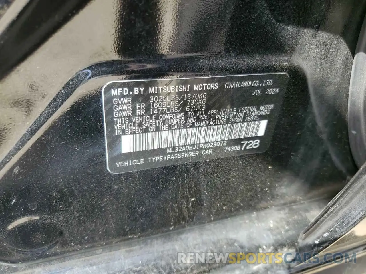 12 Photograph of a damaged car ML32AUHJ1RH023072 MITSUBISHI MIRAGE 2024