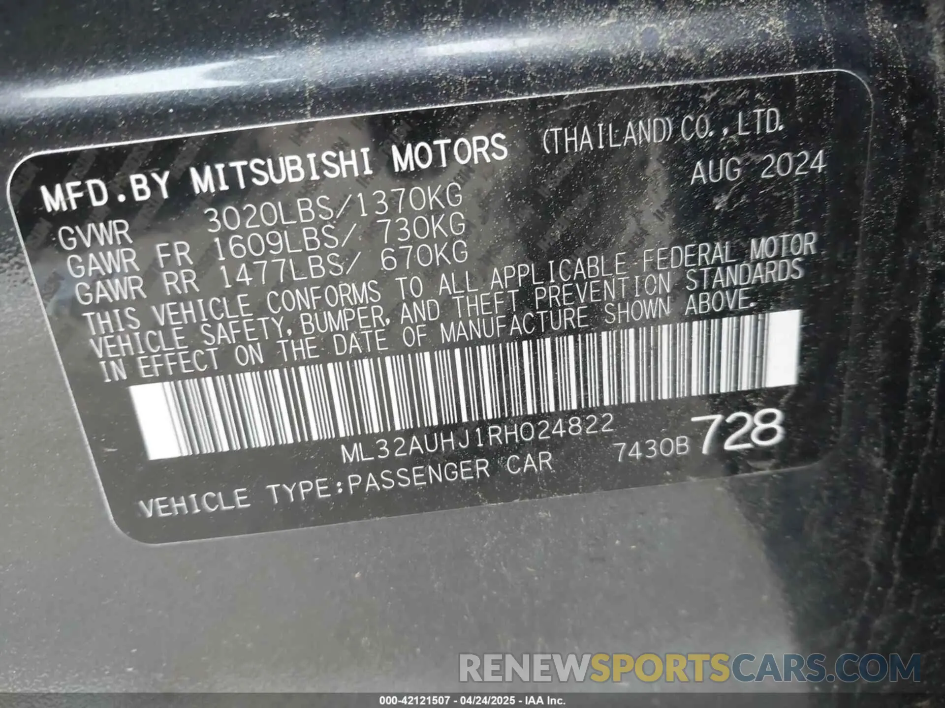 9 Photograph of a damaged car ML32AUHJ1RH024822 MITSUBISHI MIRAGE 2024