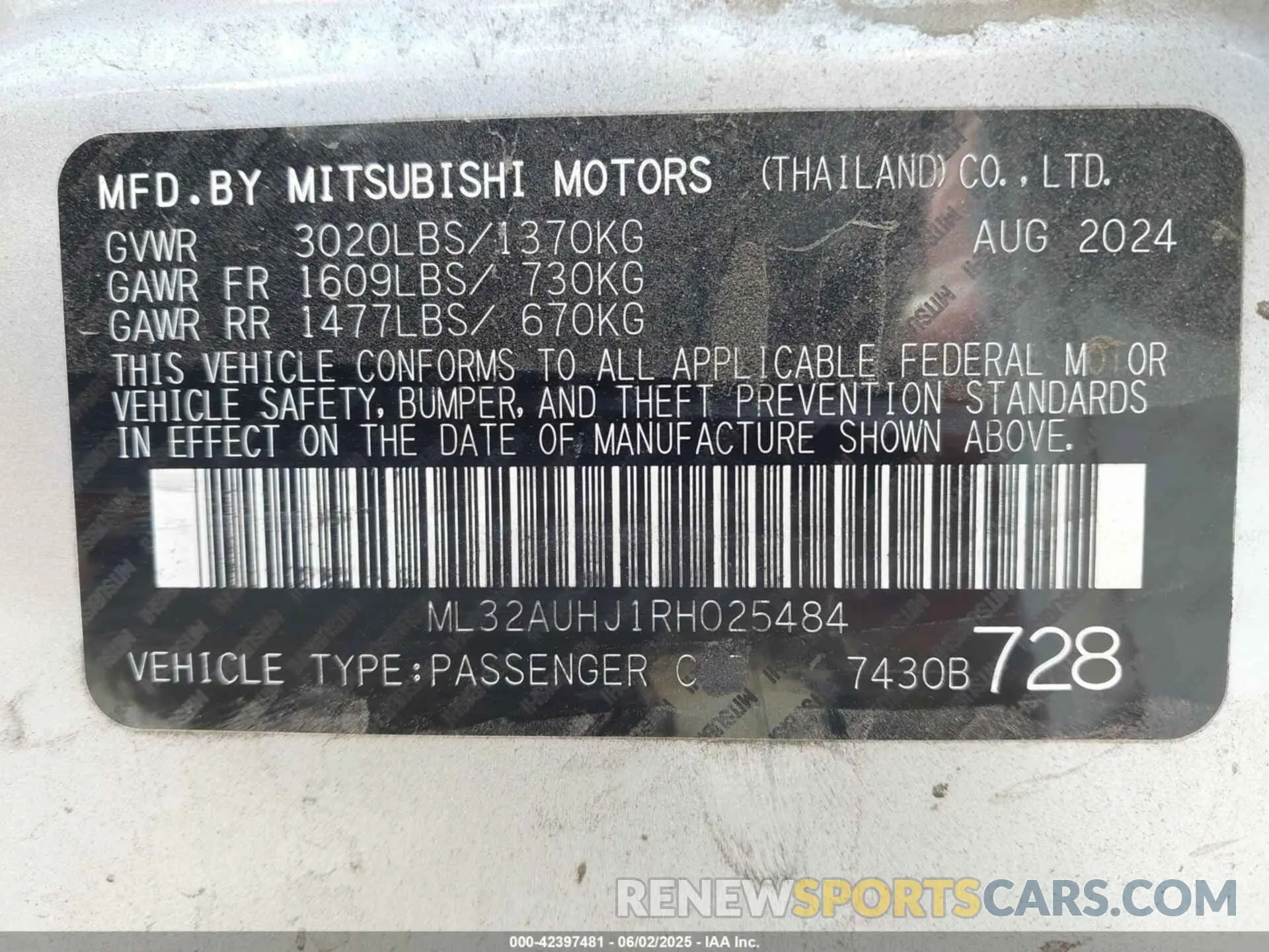 9 Photograph of a damaged car ML32AUHJ1RH025484 MITSUBISHI MIRAGE 2024