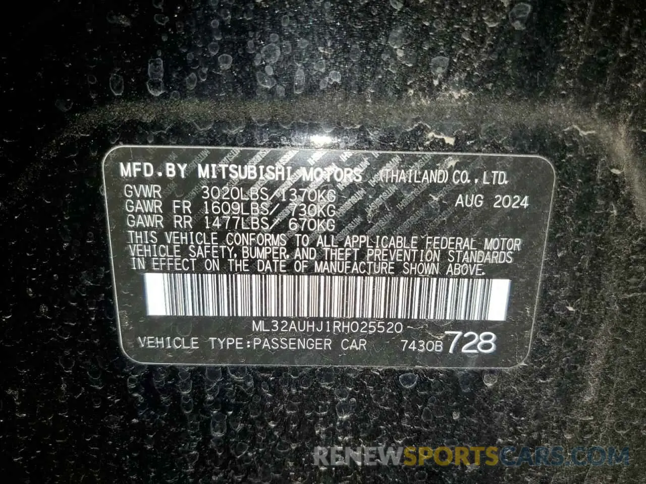 13 Photograph of a damaged car ML32AUHJ1RH025520 MITSUBISHI MIRAGE 2024