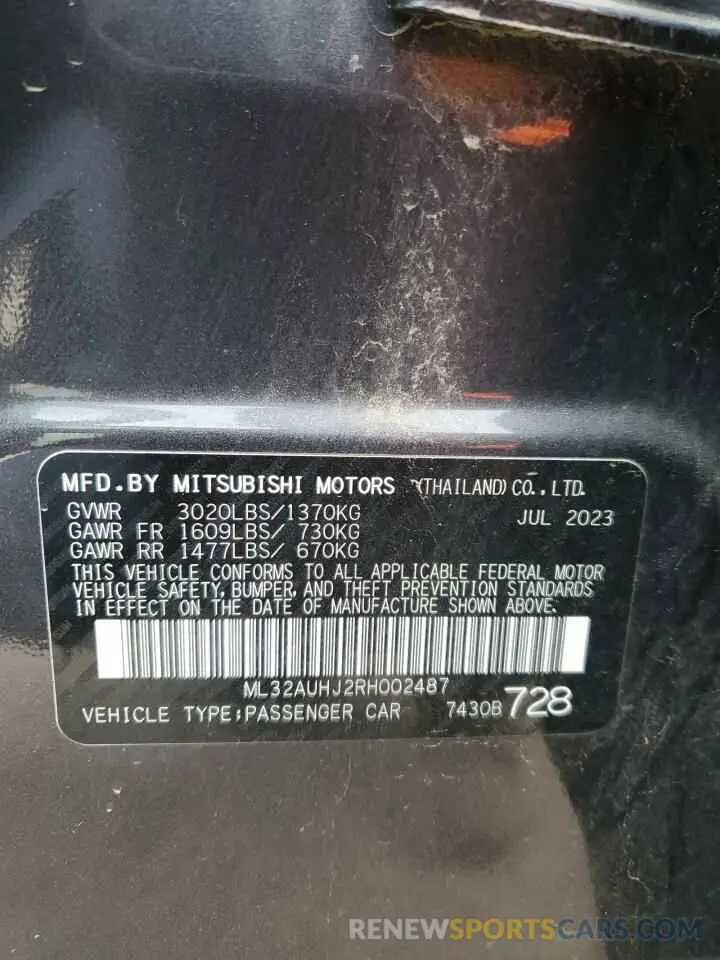 12 Photograph of a damaged car ML32AUHJ2RH002487 MITSUBISHI MIRAGE 2024
