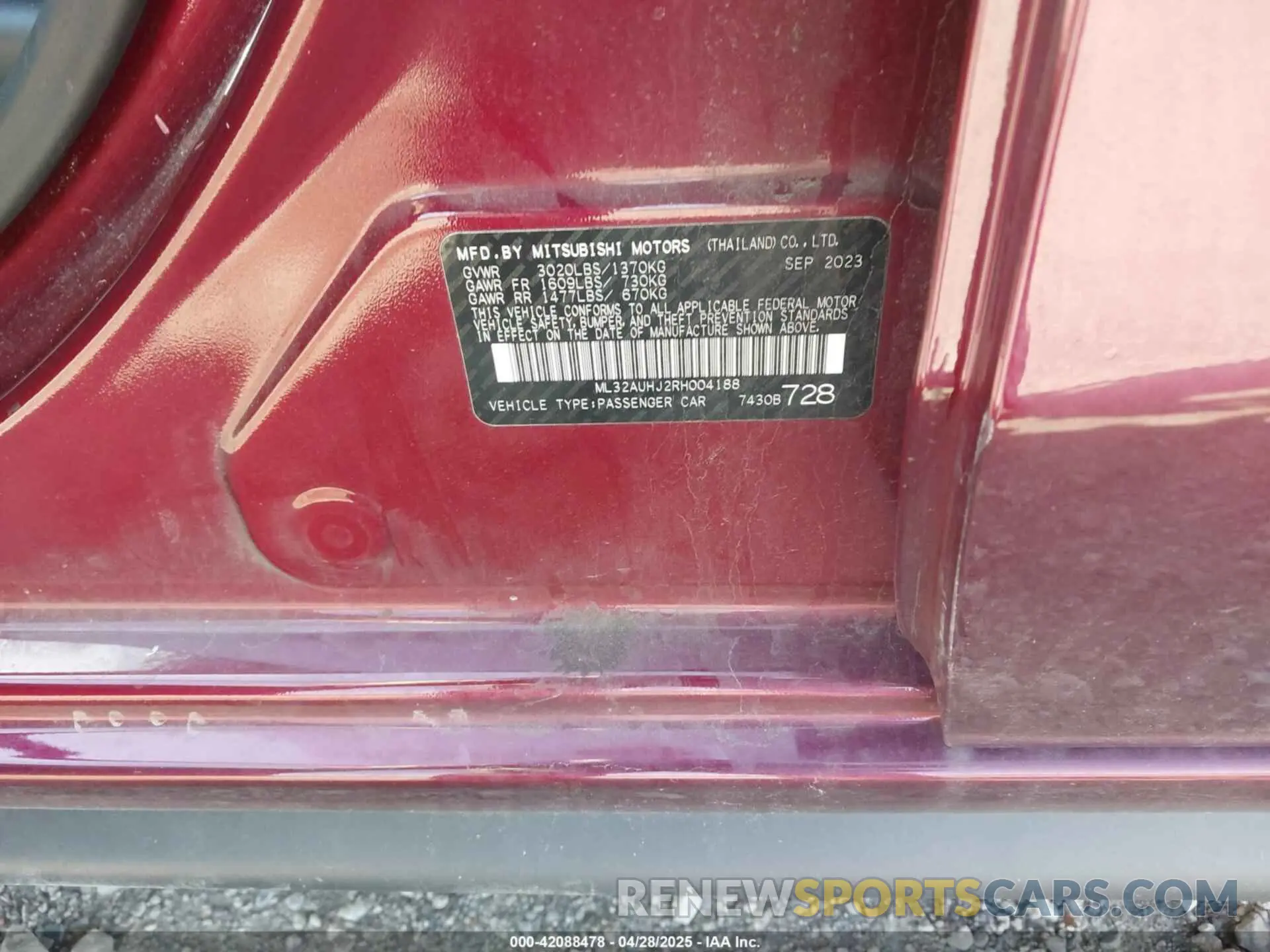 9 Photograph of a damaged car ML32AUHJ2RH004188 MITSUBISHI MIRAGE 2024