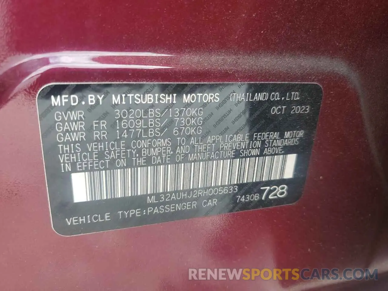 12 Photograph of a damaged car ML32AUHJ2RH005633 MITSUBISHI MIRAGE 2024