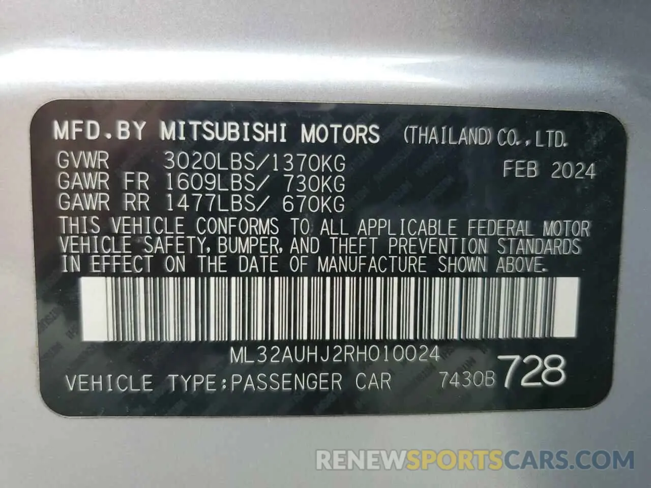 12 Photograph of a damaged car ML32AUHJ2RH010024 MITSUBISHI MIRAGE 2024