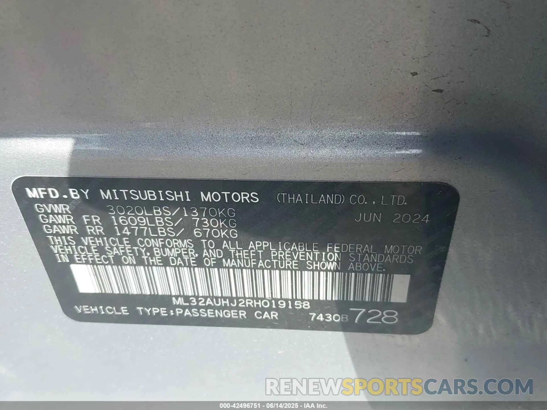 9 Photograph of a damaged car ML32AUHJ2RH019158 MITSUBISHI MIRAGE 2024