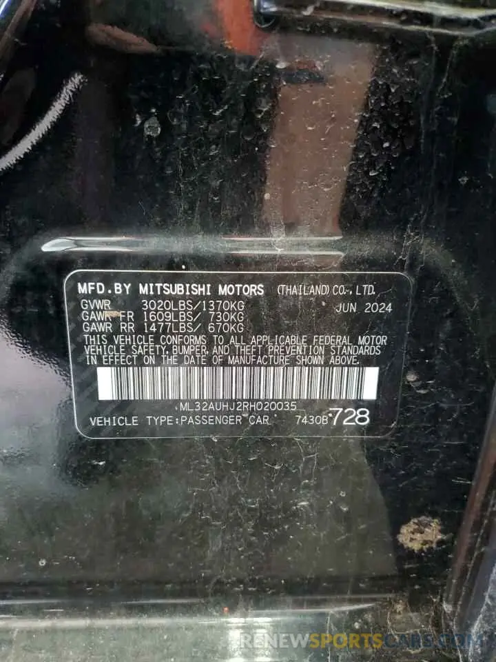 12 Photograph of a damaged car ML32AUHJ2RH020035 MITSUBISHI MIRAGE 2024