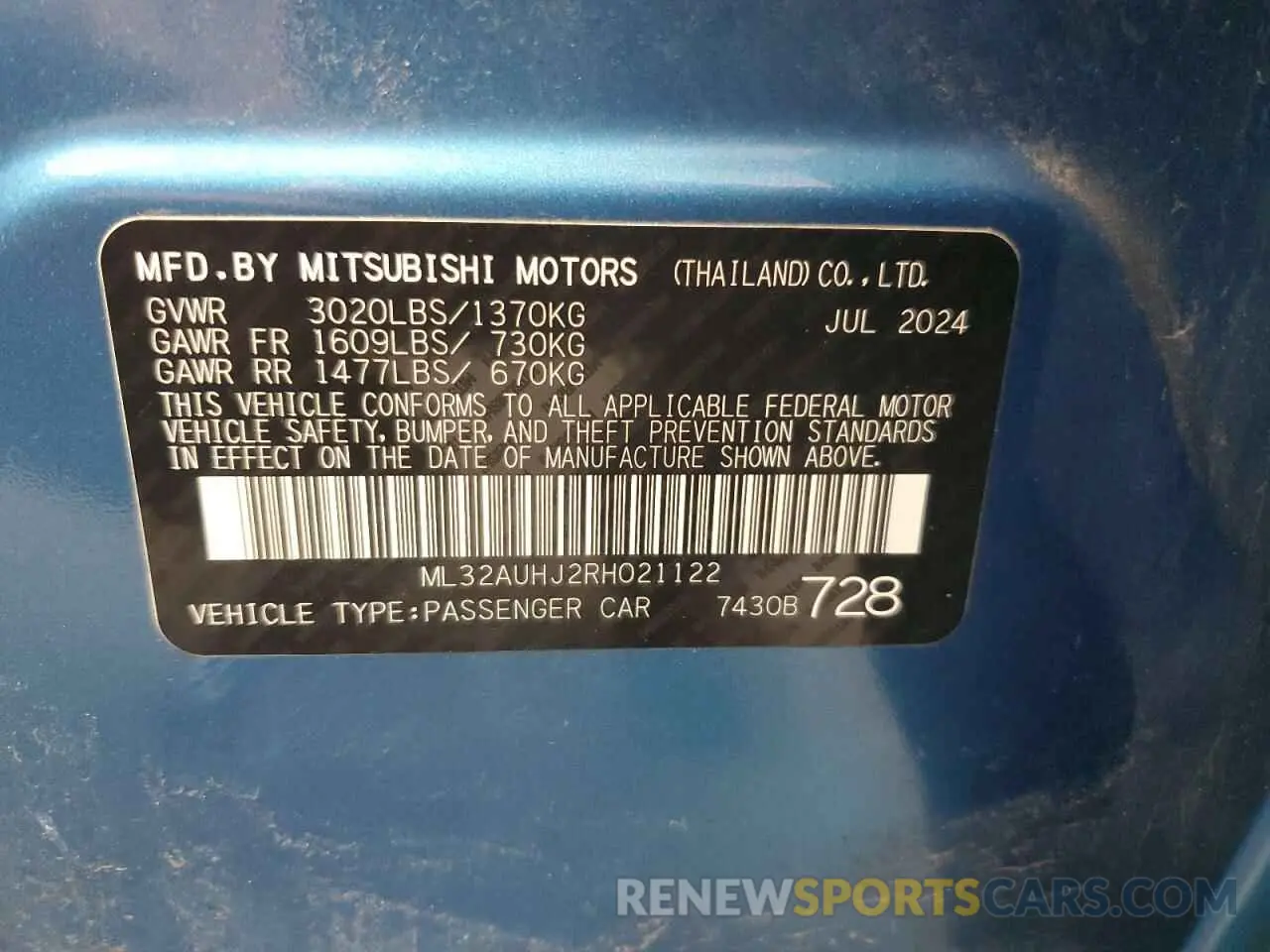 12 Photograph of a damaged car ML32AUHJ2RH021122 MITSUBISHI MIRAGE 2024