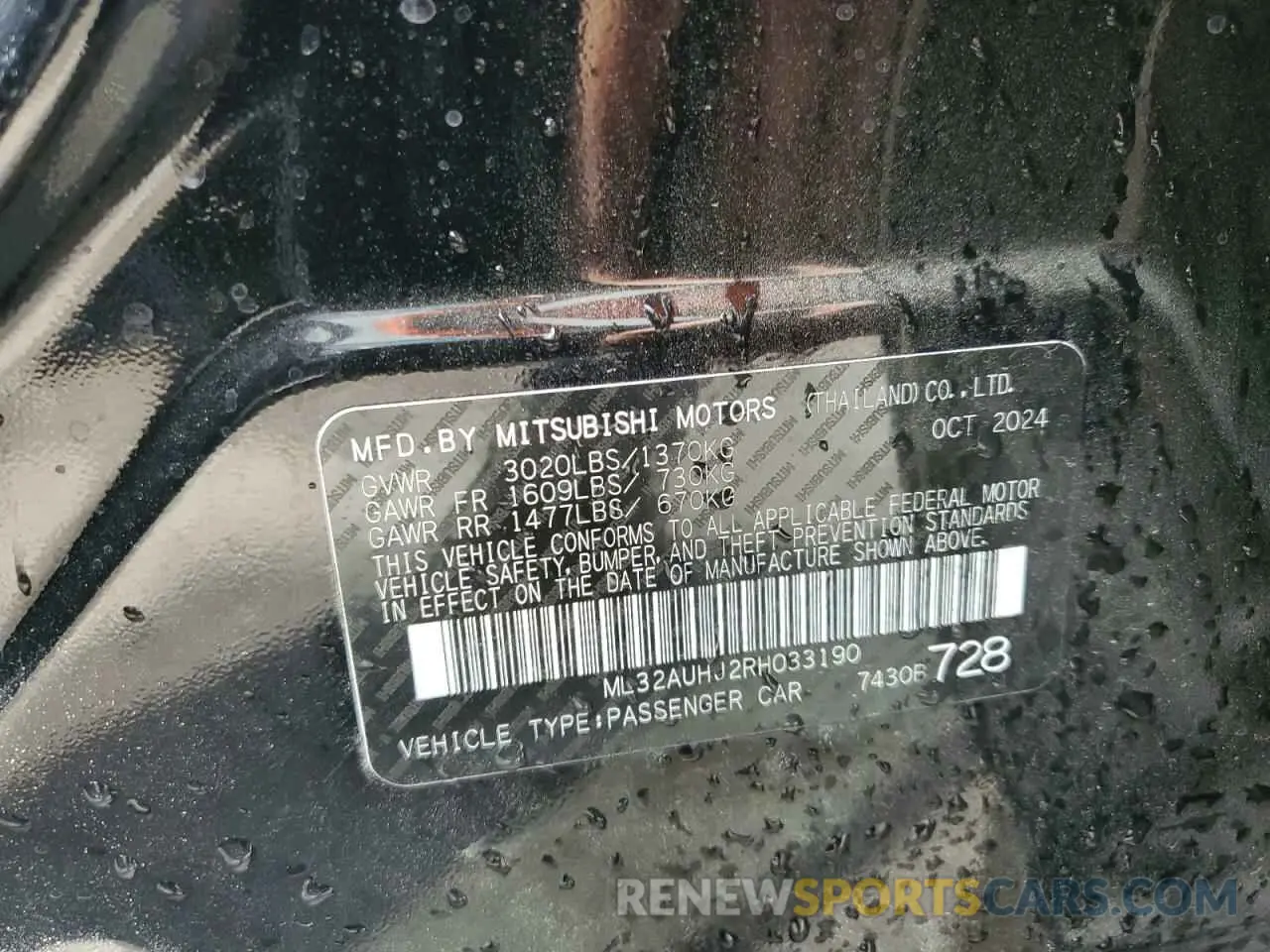 12 Photograph of a damaged car ML32AUHJ2RH033190 MITSUBISHI MIRAGE 2024