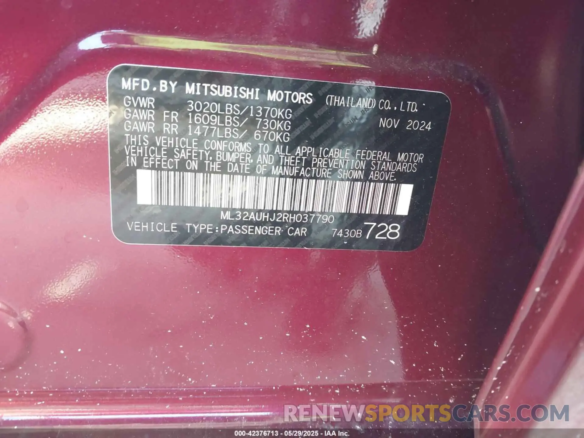9 Photograph of a damaged car ML32AUHJ2RH037790 MITSUBISHI MIRAGE 2024