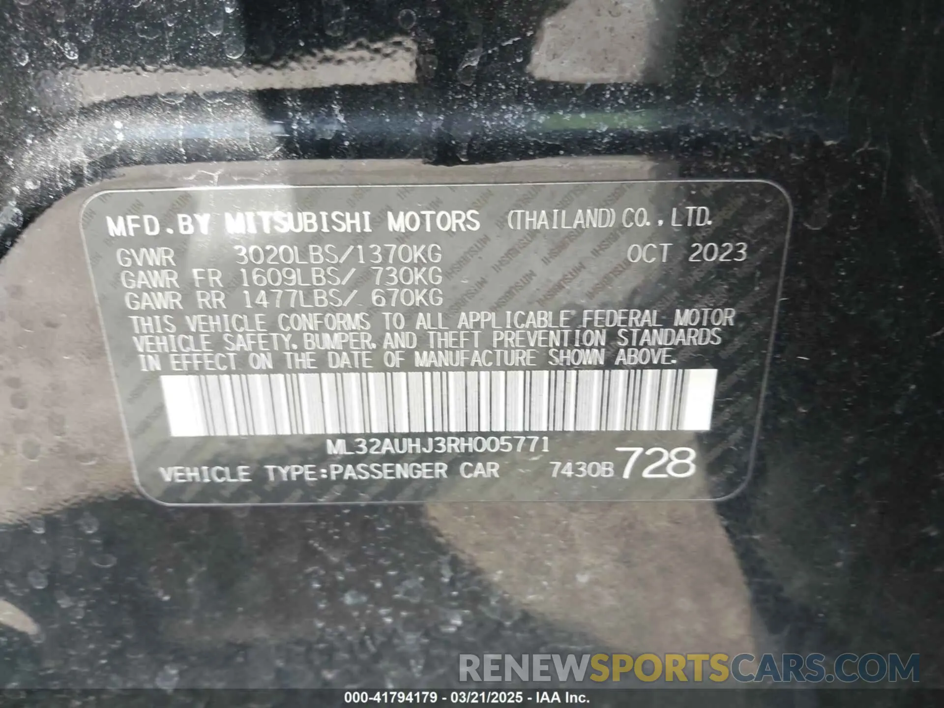 9 Photograph of a damaged car ML32AUHJ3RH005771 MITSUBISHI MIRAGE 2024