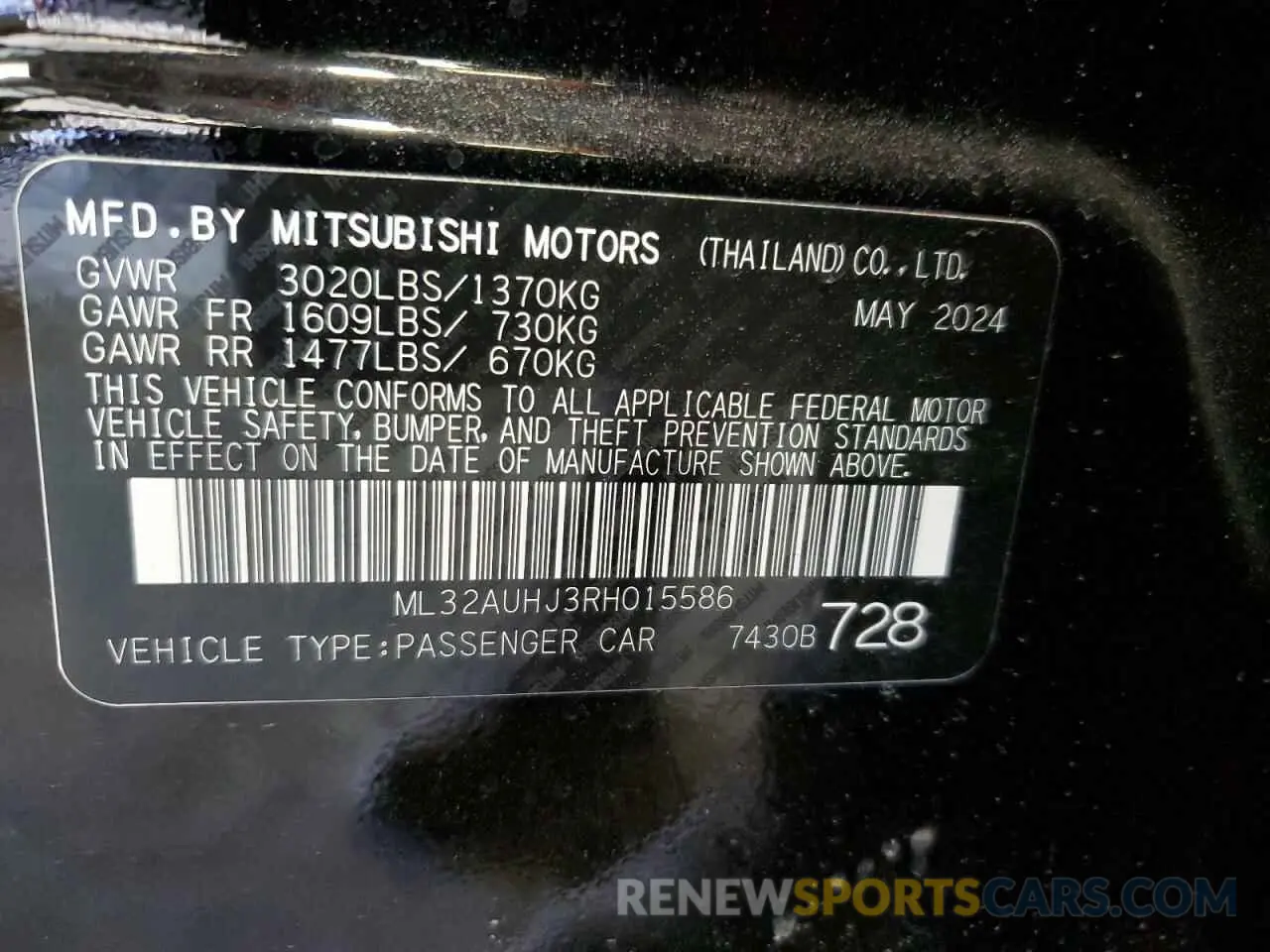 14 Photograph of a damaged car ML32AUHJ3RH015586 MITSUBISHI MIRAGE 2024