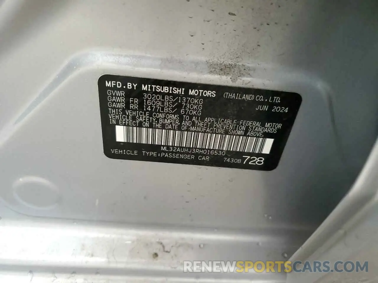 12 Photograph of a damaged car ML32AUHJ3RH016530 MITSUBISHI MIRAGE 2024