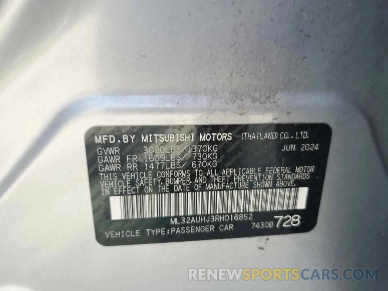12 Photograph of a damaged car ML32AUHJ3RH016852 MITSUBISHI MIRAGE 2024