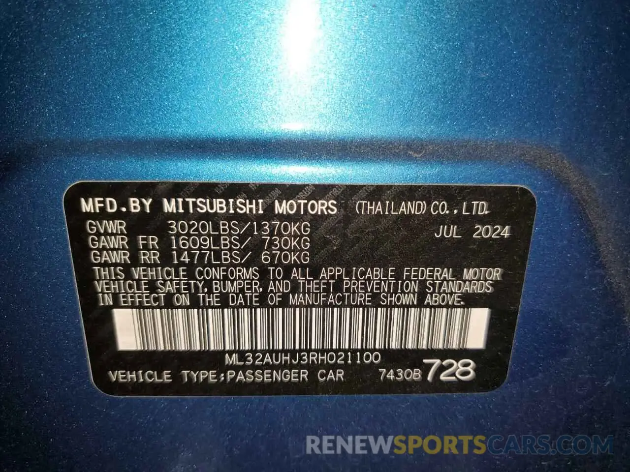 14 Photograph of a damaged car ML32AUHJ3RH021100 MITSUBISHI MIRAGE 2024