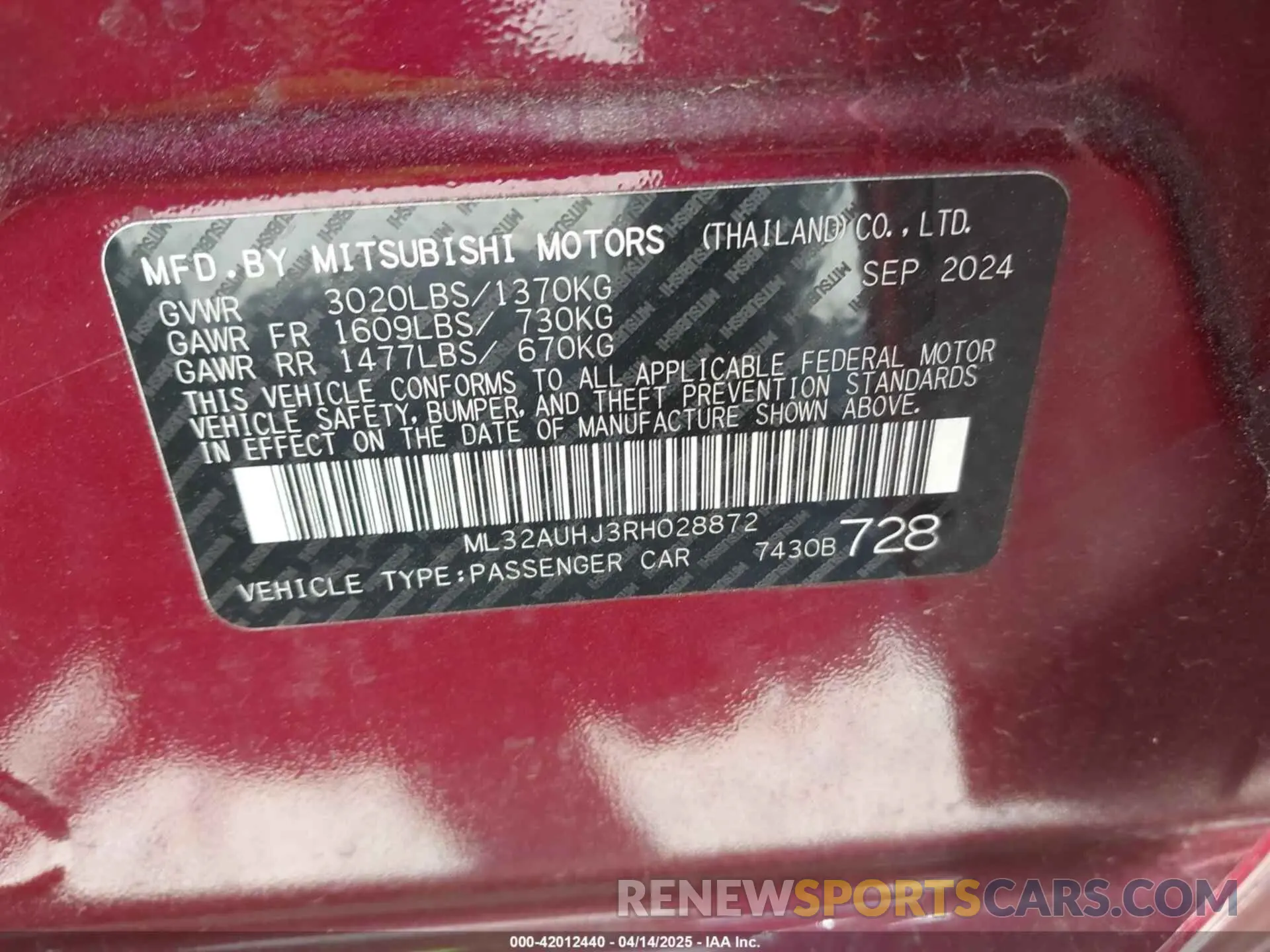 9 Photograph of a damaged car ML32AUHJ3RH028872 MITSUBISHI MIRAGE 2024