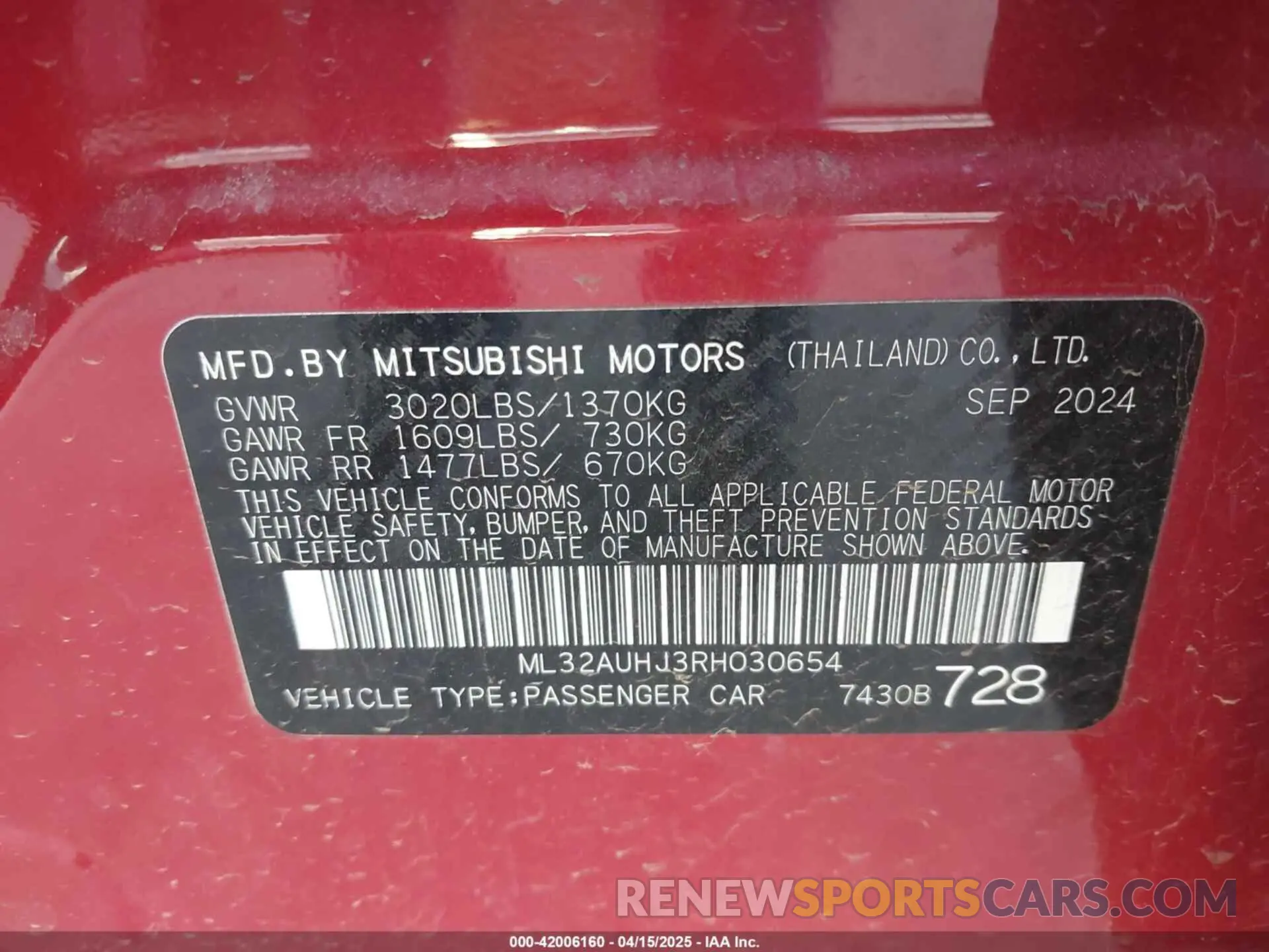 9 Photograph of a damaged car ML32AUHJ3RH030654 MITSUBISHI MIRAGE 2024
