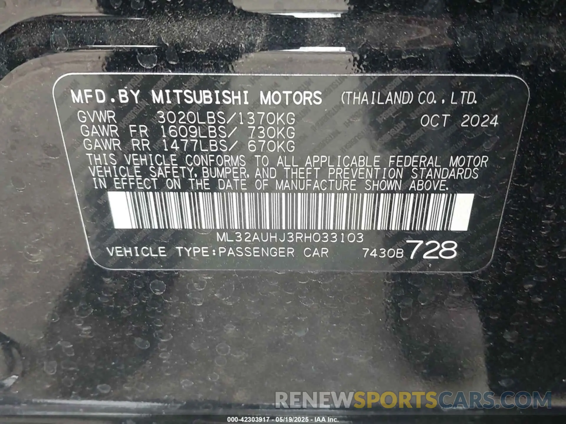 9 Photograph of a damaged car ML32AUHJ3RH033103 MITSUBISHI MIRAGE 2024