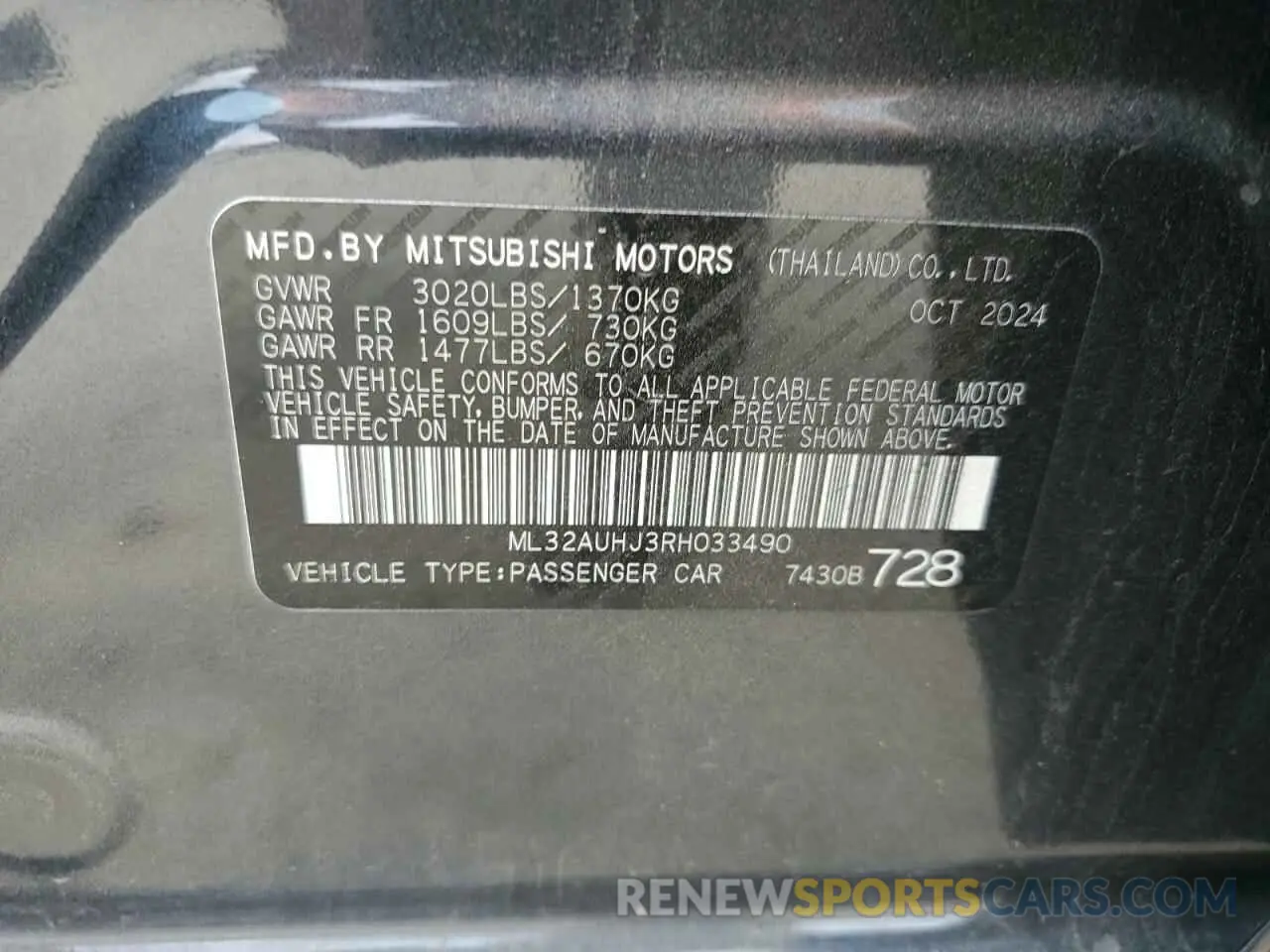 12 Photograph of a damaged car ML32AUHJ3RH033490 MITSUBISHI MIRAGE 2024