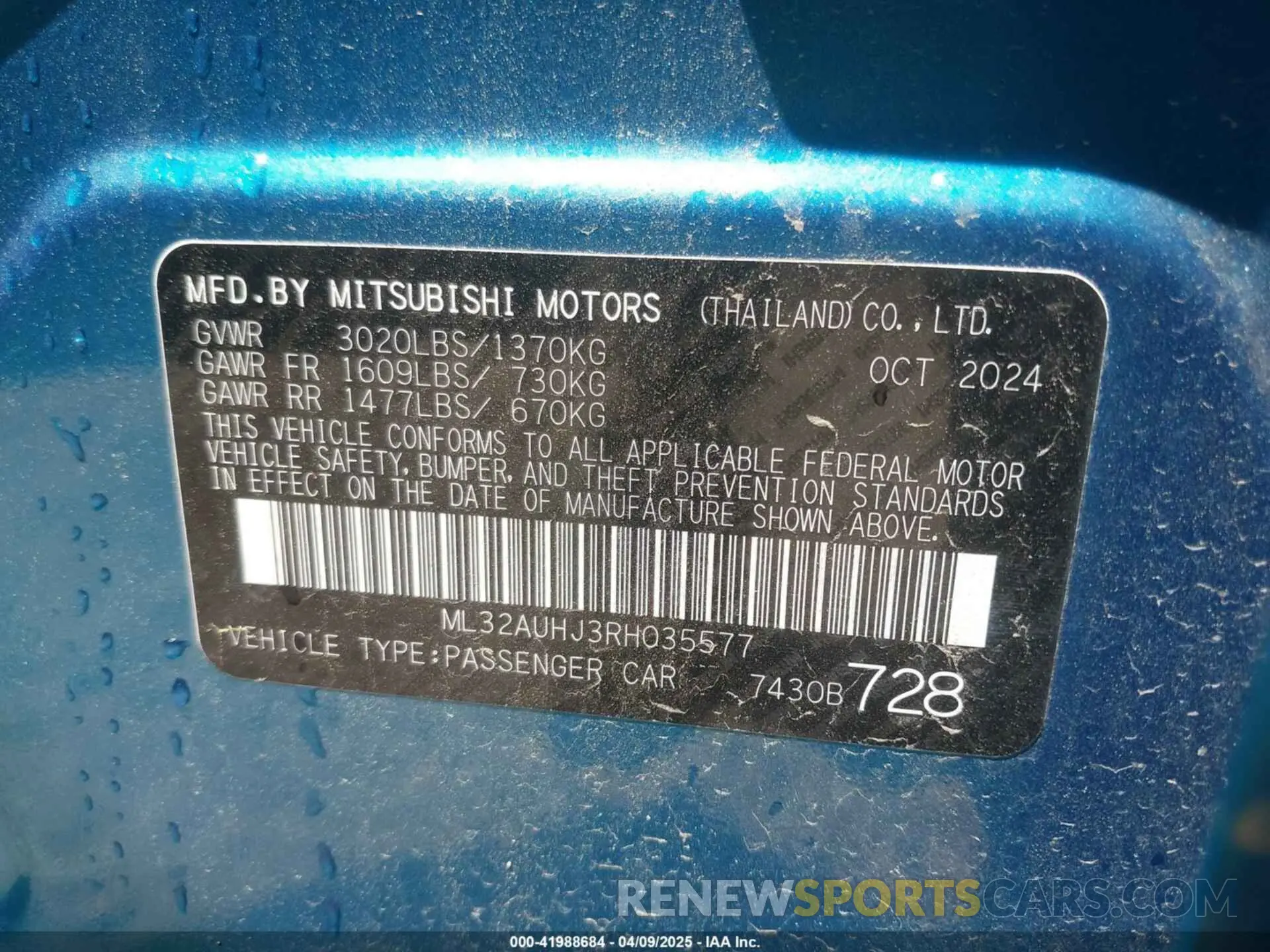 9 Photograph of a damaged car ML32AUHJ3RH035577 MITSUBISHI MIRAGE 2024