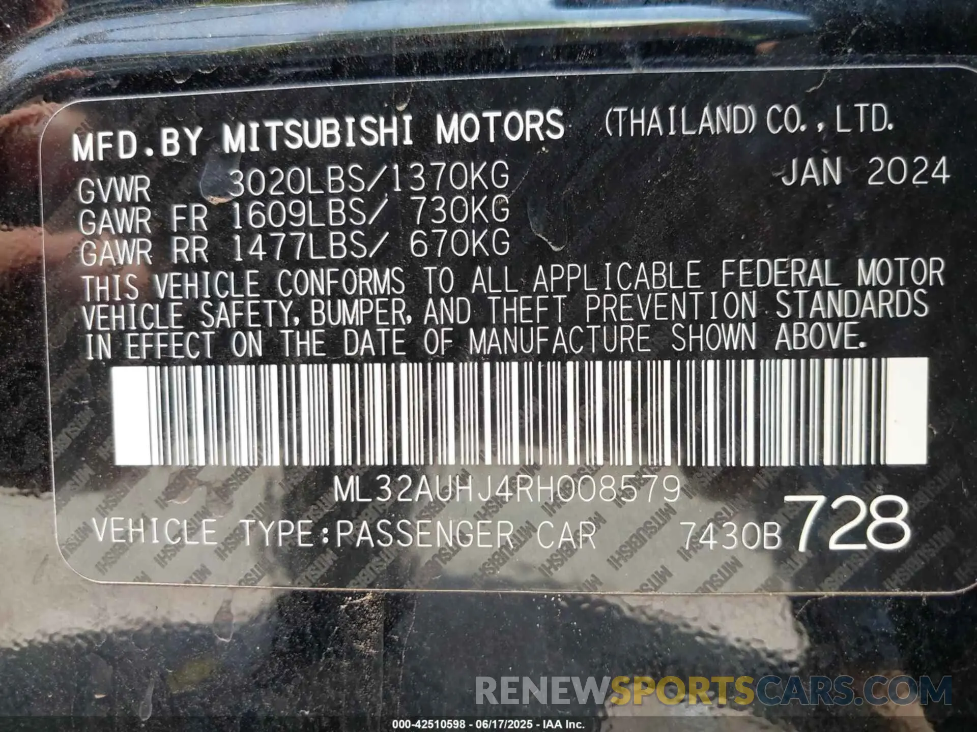 9 Photograph of a damaged car ML32AUHJ4RH008579 MITSUBISHI MIRAGE 2024