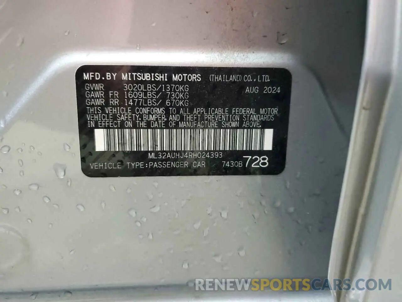 12 Photograph of a damaged car ML32AUHJ4RH024393 MITSUBISHI MIRAGE 2024