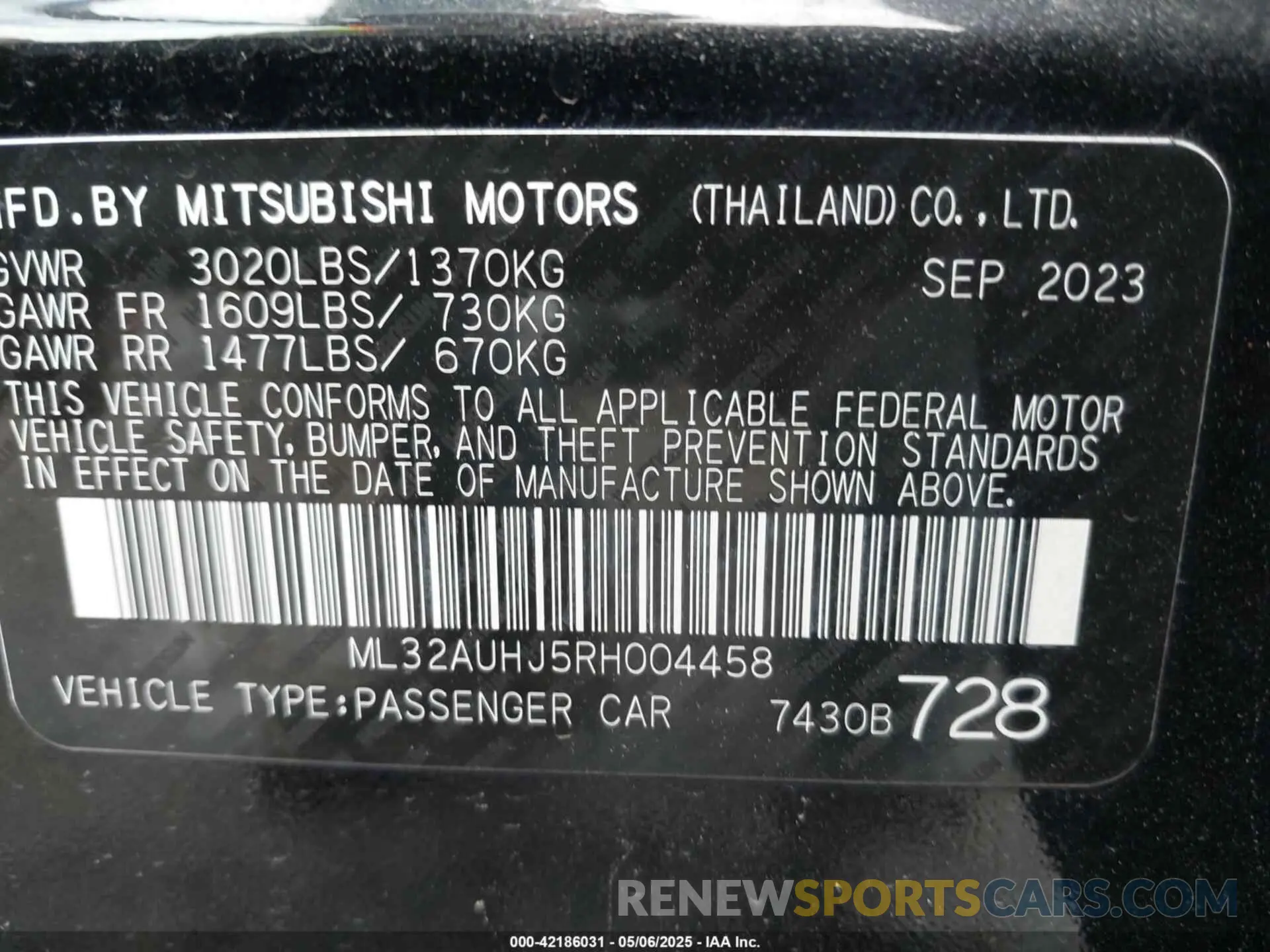 9 Photograph of a damaged car ML32AUHJ5RH004458 MITSUBISHI MIRAGE 2024