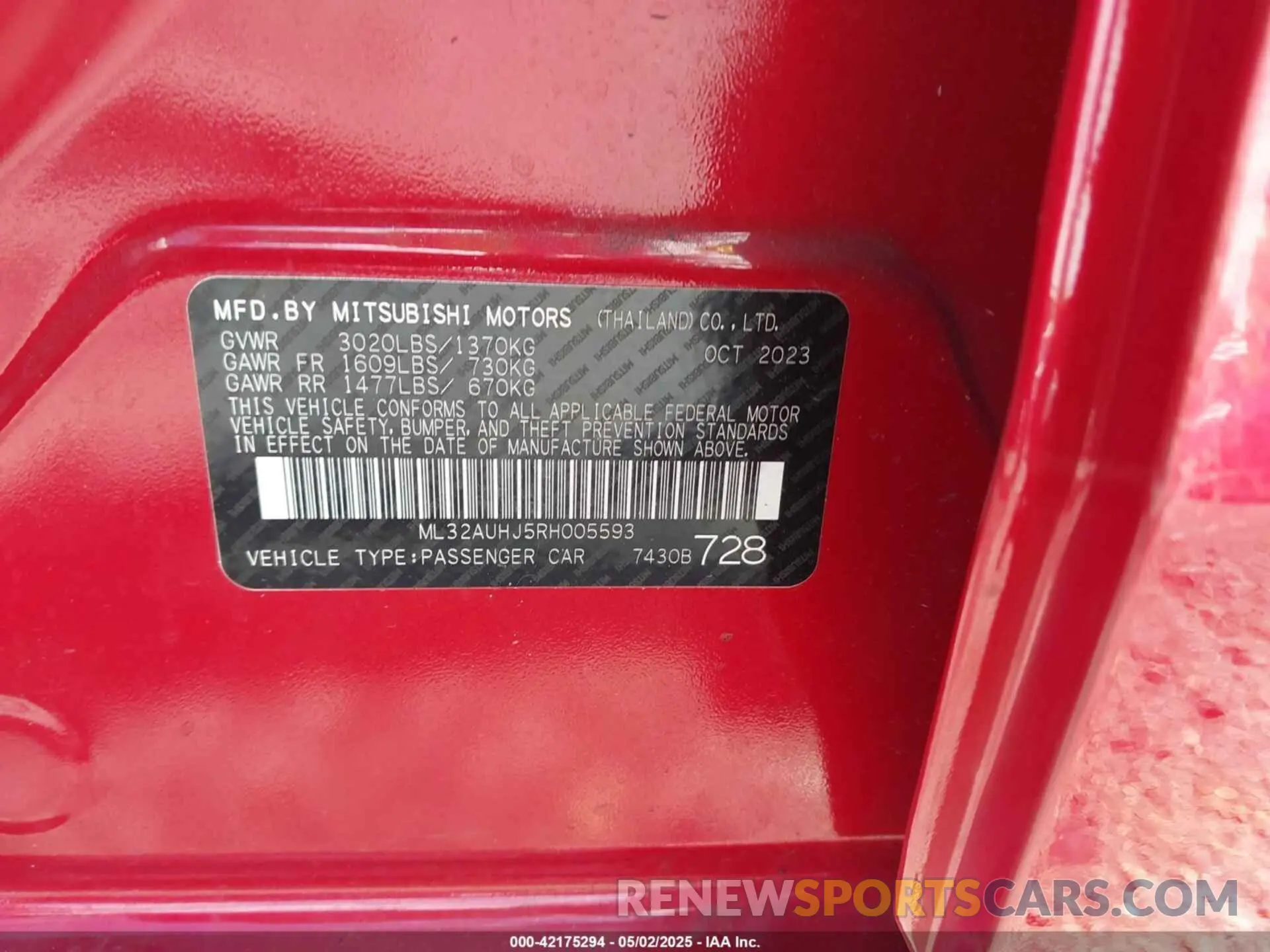 9 Photograph of a damaged car ML32AUHJ5RH005593 MITSUBISHI MIRAGE 2024