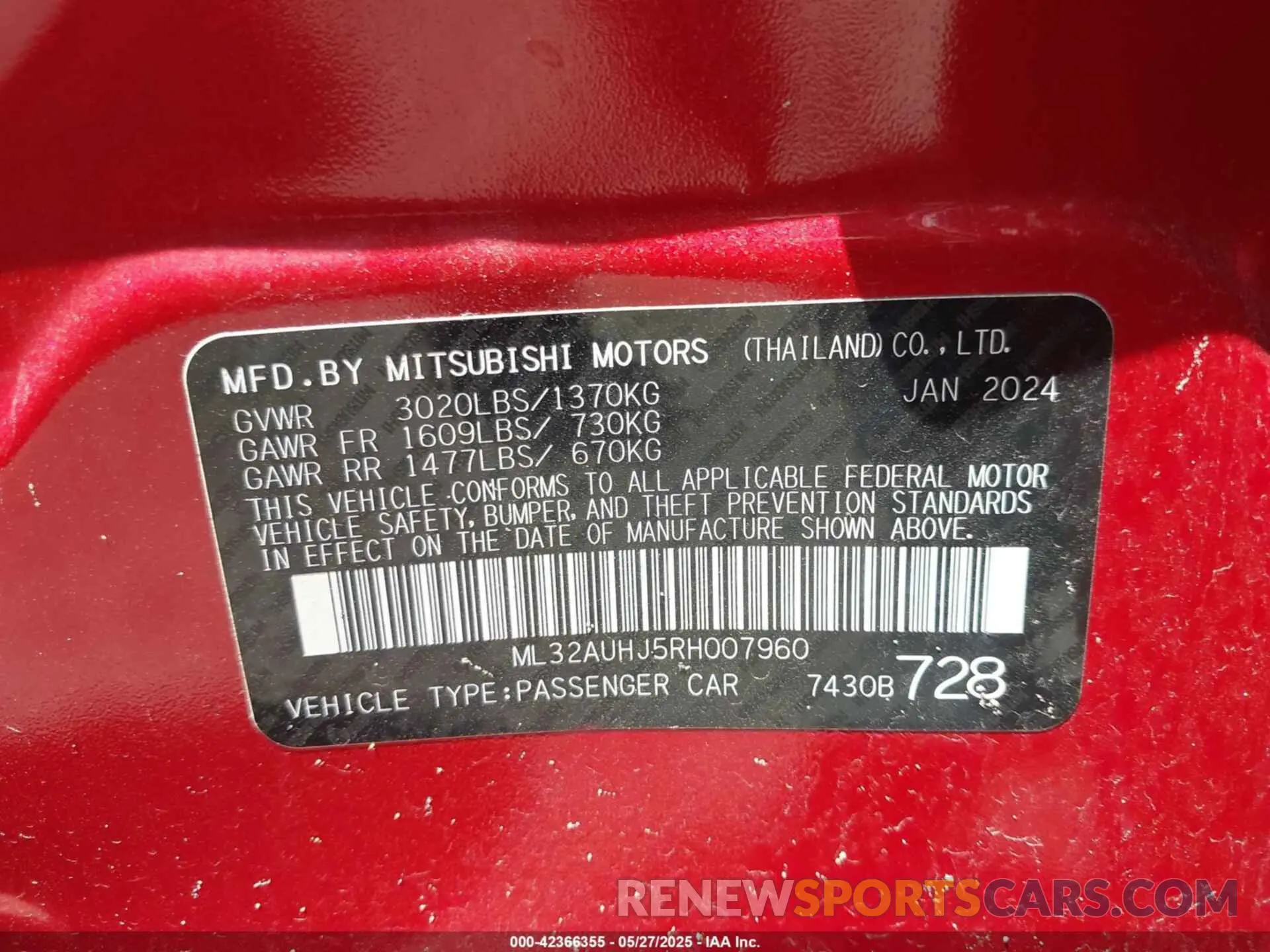 9 Photograph of a damaged car ML32AUHJ5RH007960 MITSUBISHI MIRAGE 2024