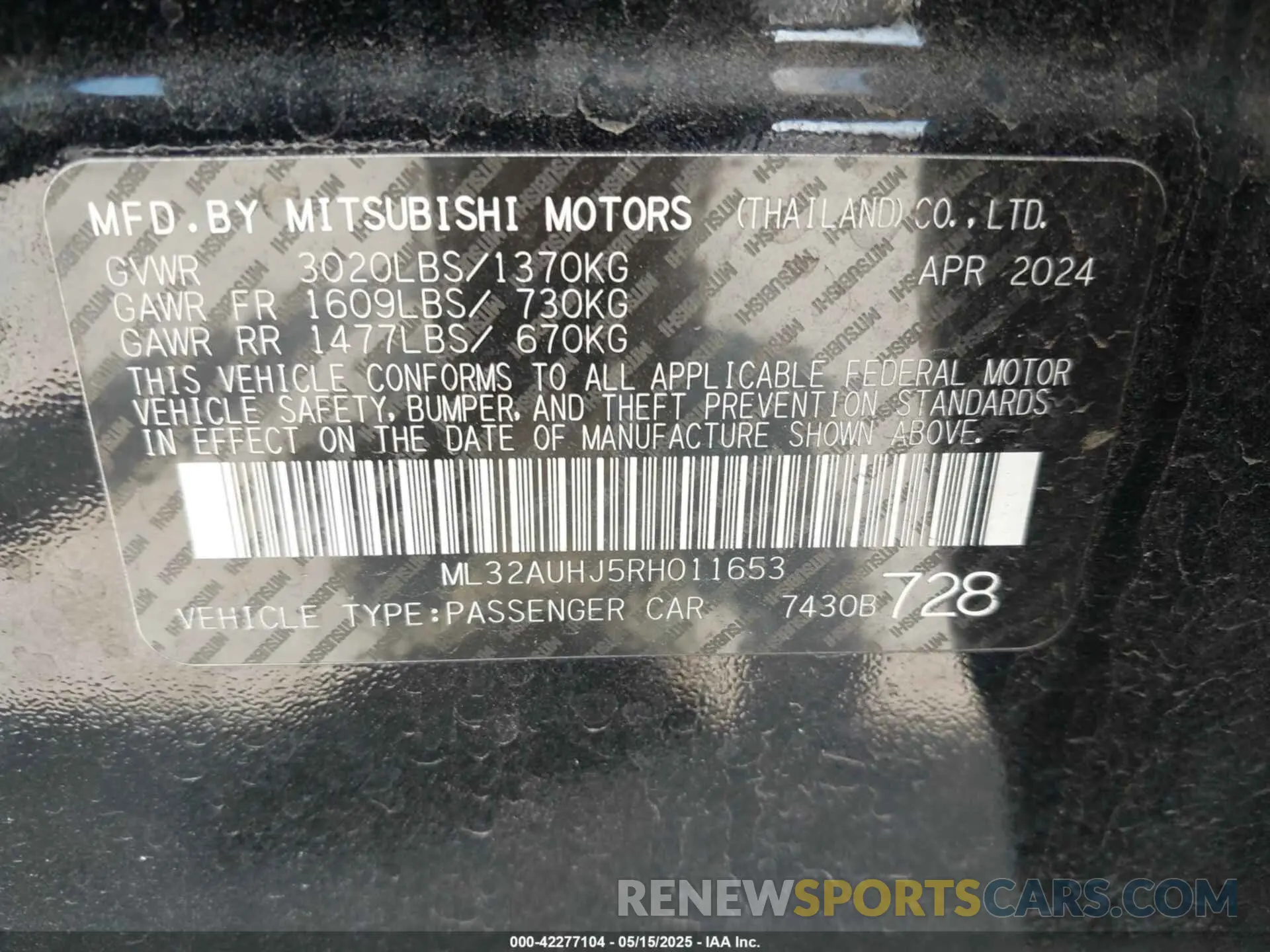 9 Photograph of a damaged car ML32AUHJ5RH011653 MITSUBISHI MIRAGE 2024