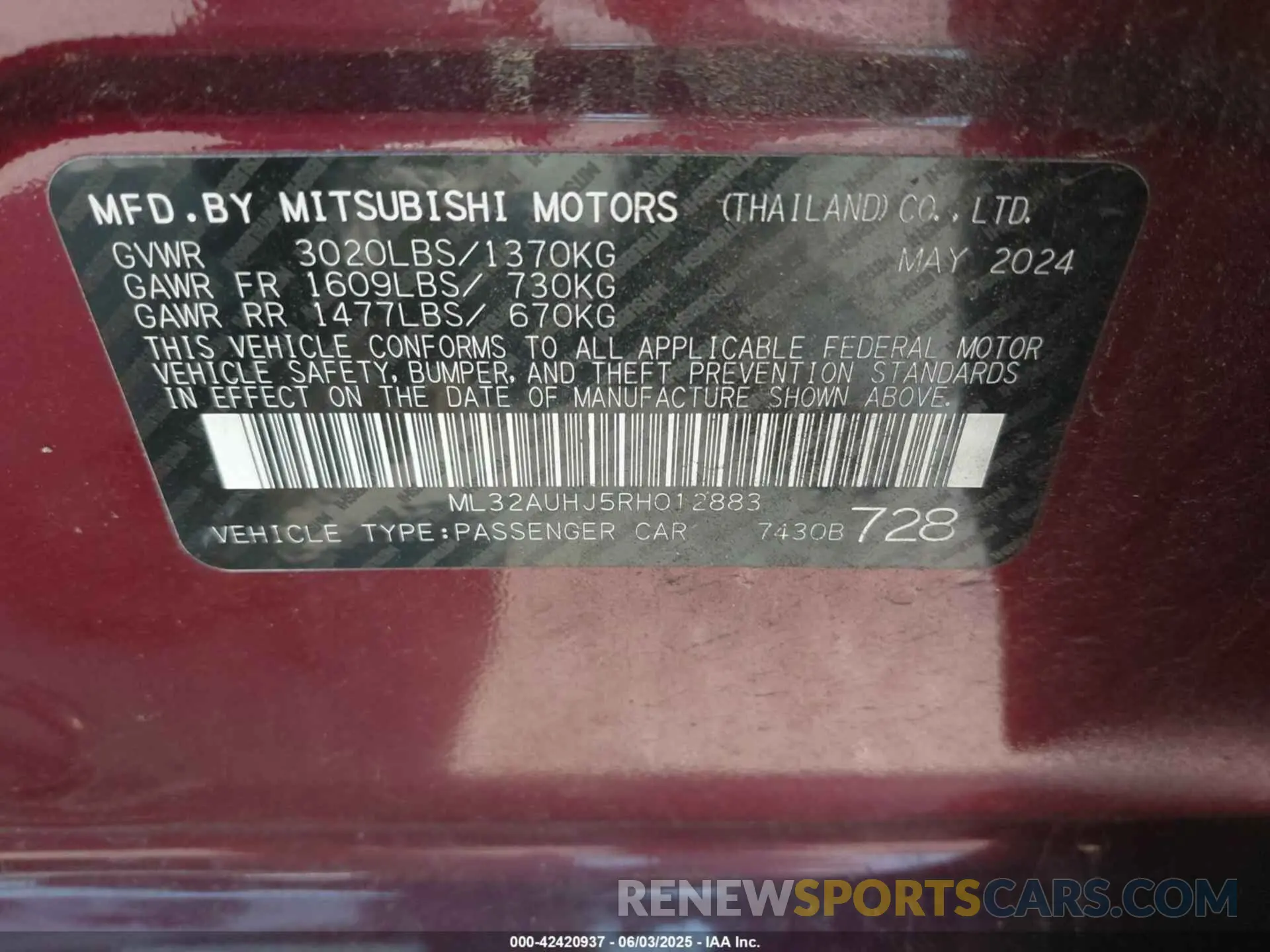9 Photograph of a damaged car ML32AUHJ5RH012883 MITSUBISHI MIRAGE 2024