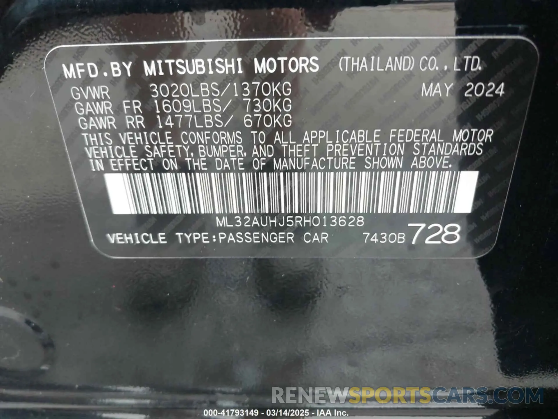 9 Photograph of a damaged car ML32AUHJ5RH013628 MITSUBISHI MIRAGE 2024