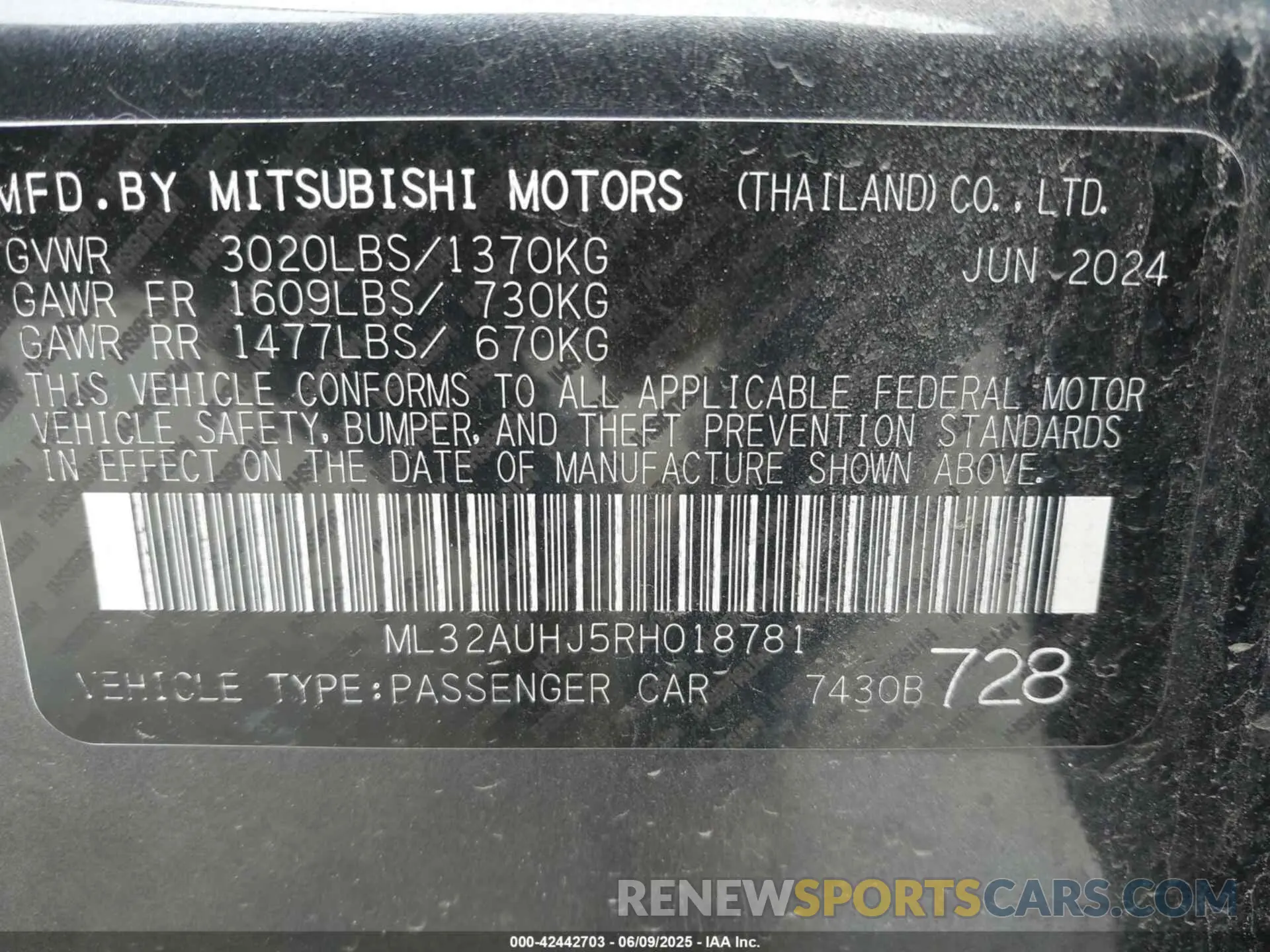 9 Photograph of a damaged car ML32AUHJ5RH018781 MITSUBISHI MIRAGE 2024