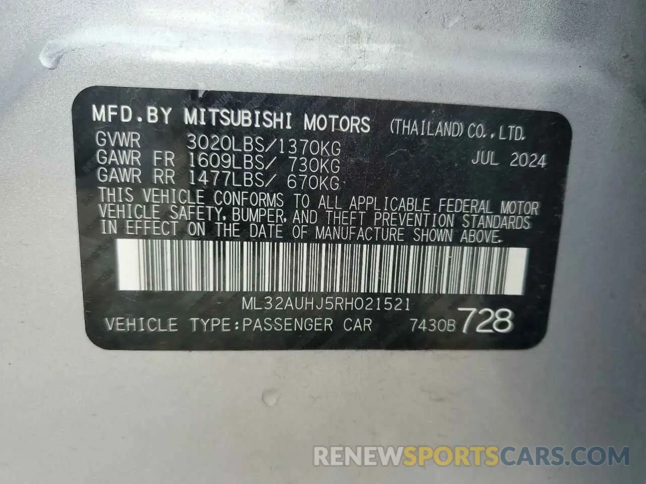 13 Photograph of a damaged car ML32AUHJ5RH021521 MITSUBISHI MIRAGE 2024