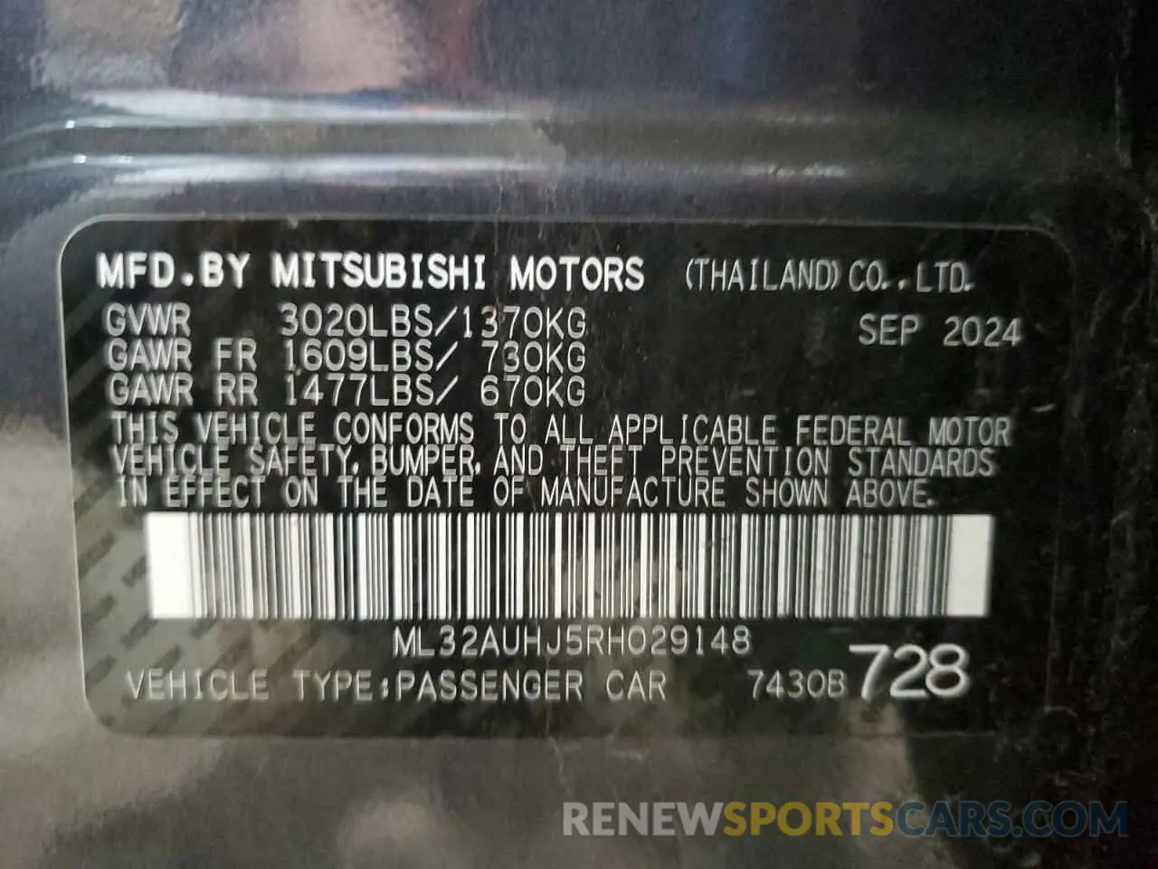 13 Photograph of a damaged car ML32AUHJ5RH029148 MITSUBISHI MIRAGE 2024