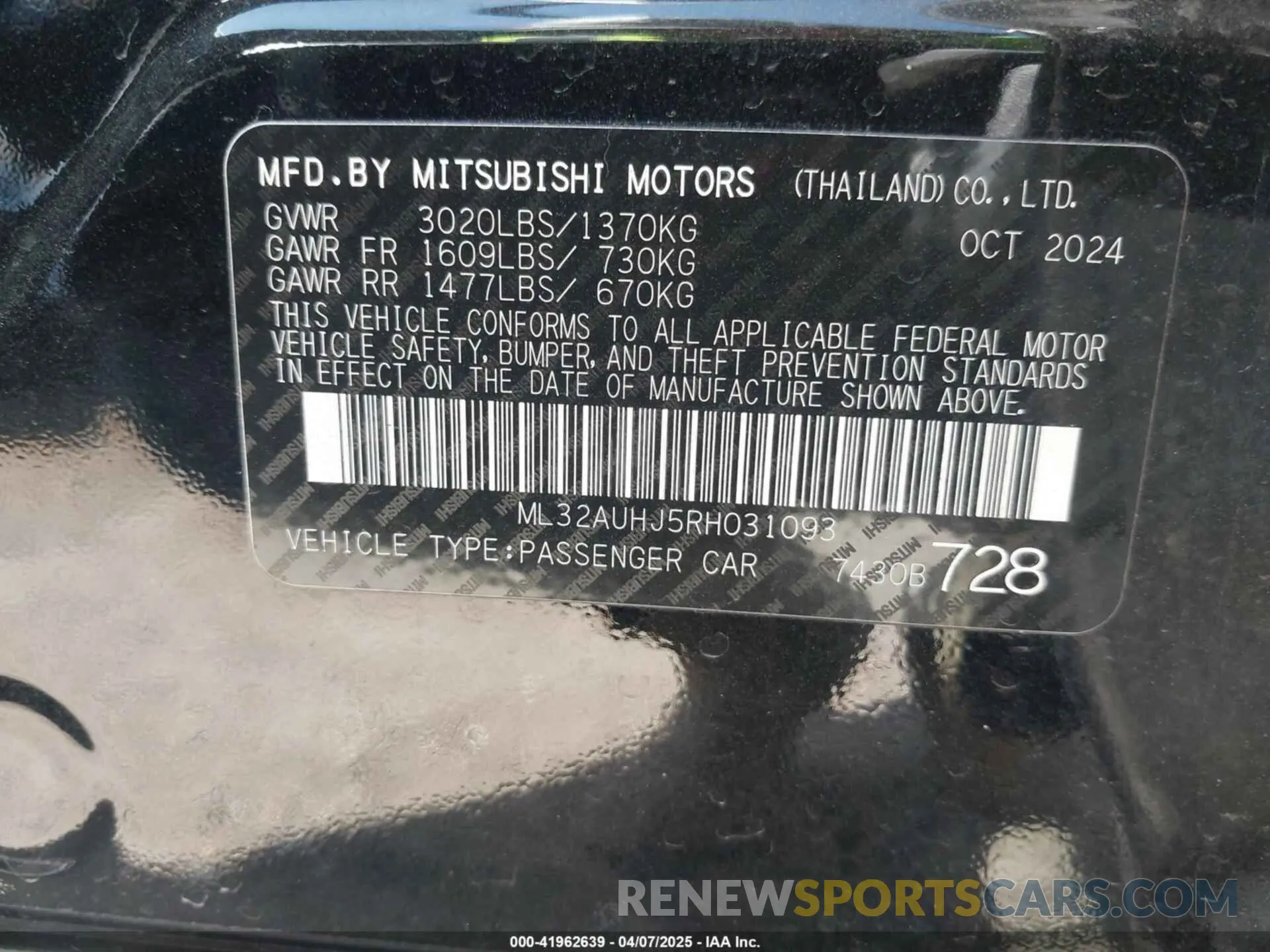 9 Photograph of a damaged car ML32AUHJ5RH031093 MITSUBISHI MIRAGE 2024