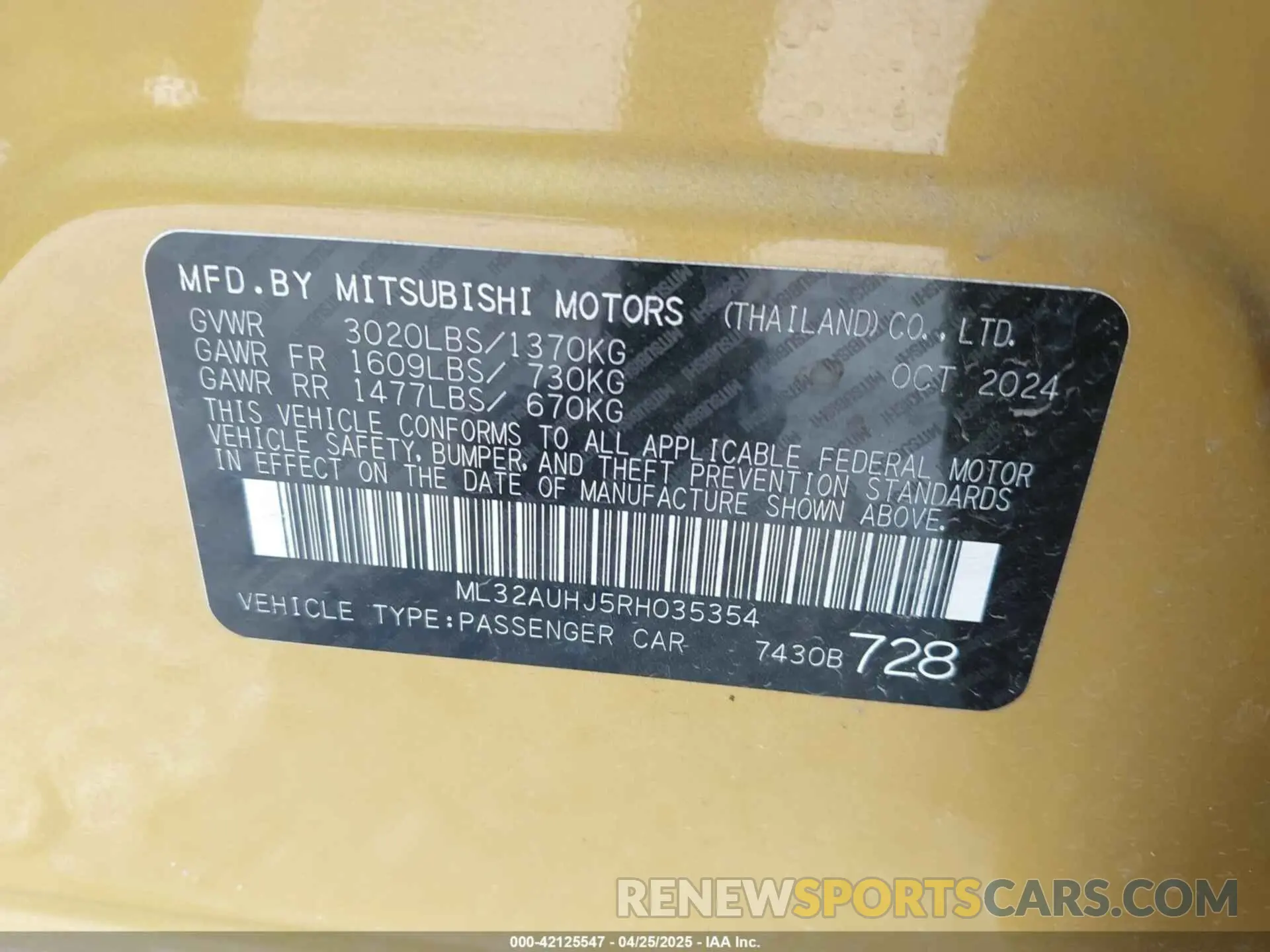 9 Photograph of a damaged car ML32AUHJ5RH035354 MITSUBISHI MIRAGE 2024