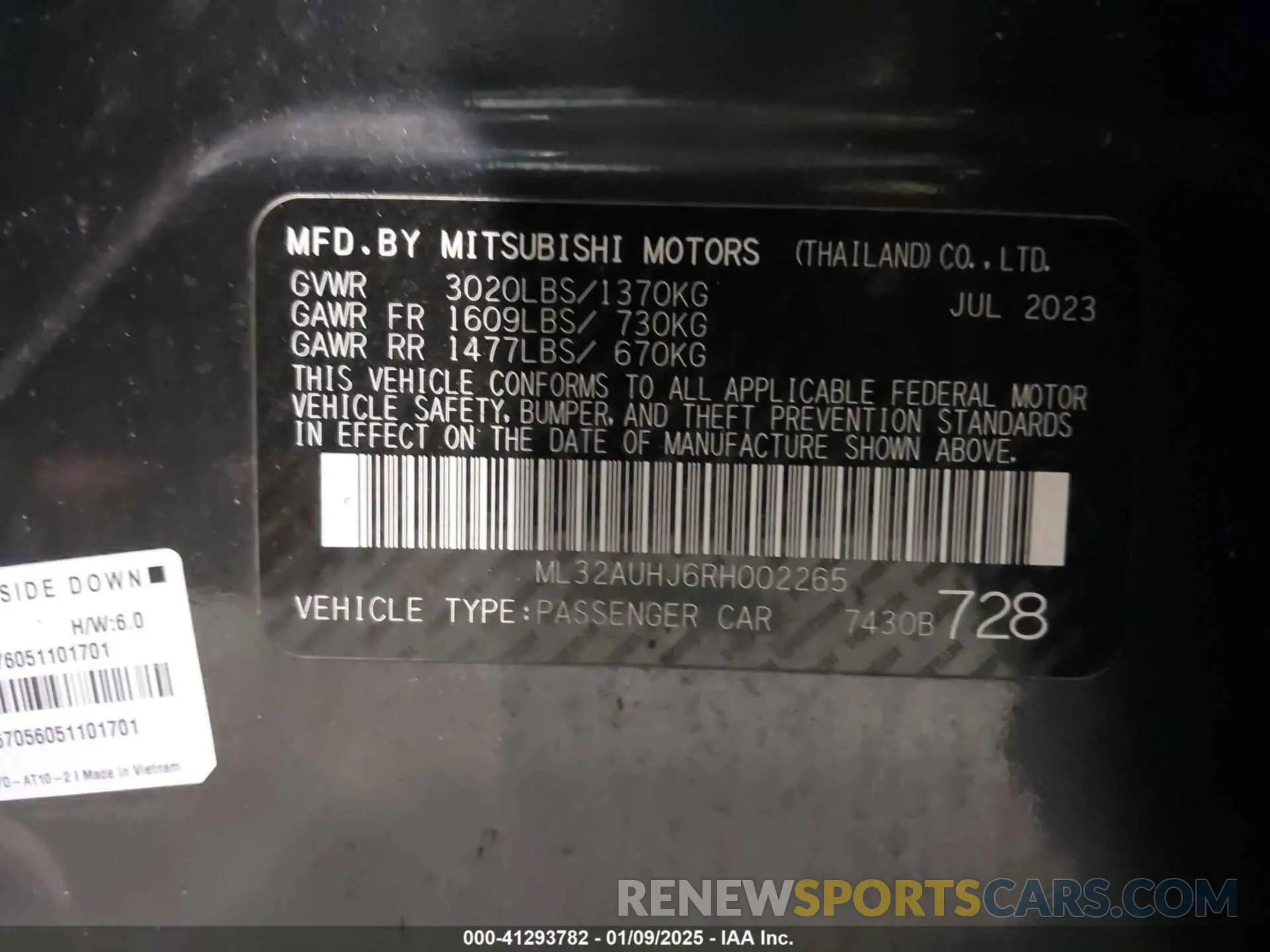9 Photograph of a damaged car ML32AUHJ6RH002265 MITSUBISHI MIRAGE 2024