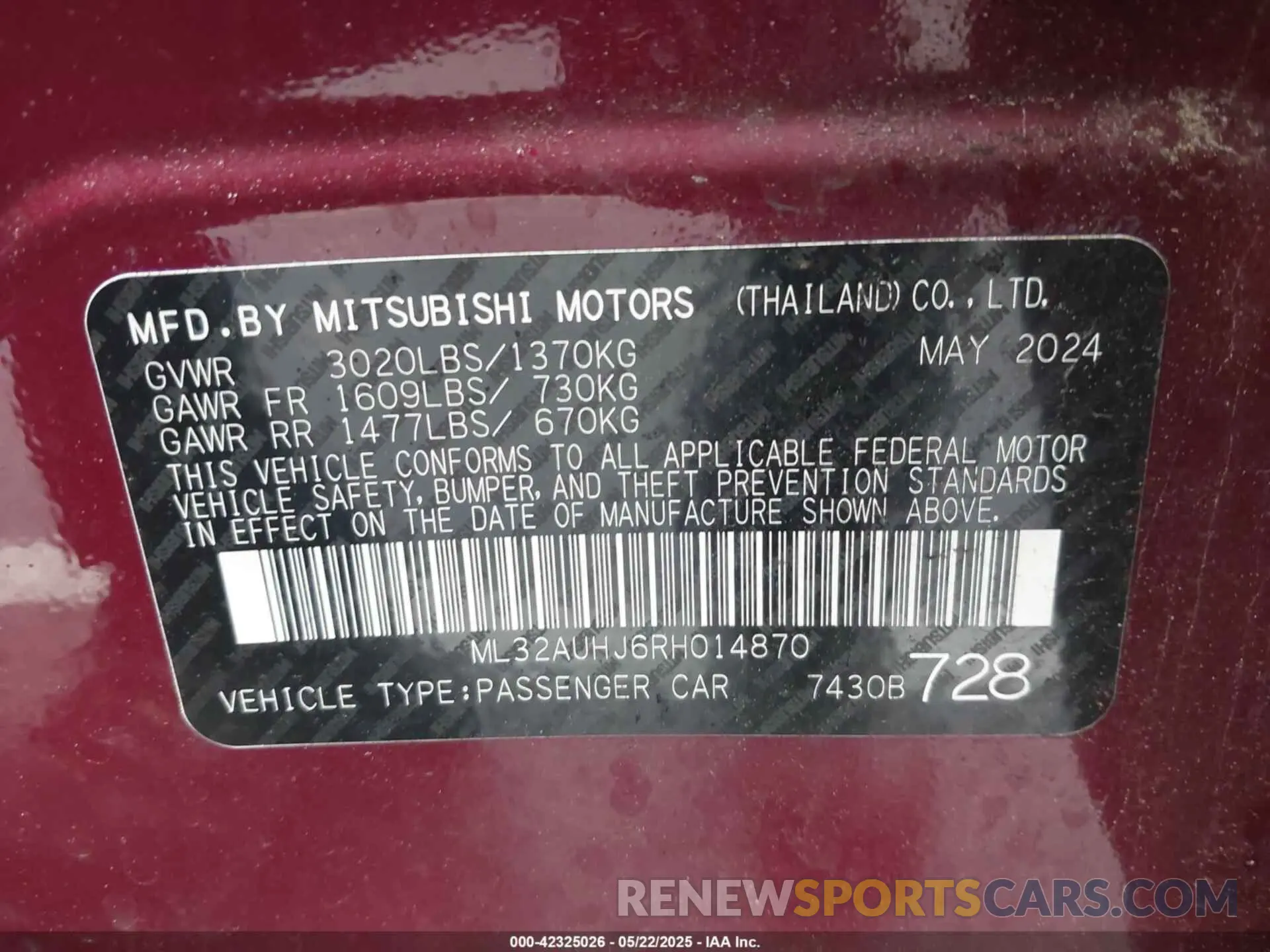 9 Photograph of a damaged car ML32AUHJ6RH014870 MITSUBISHI MIRAGE 2024