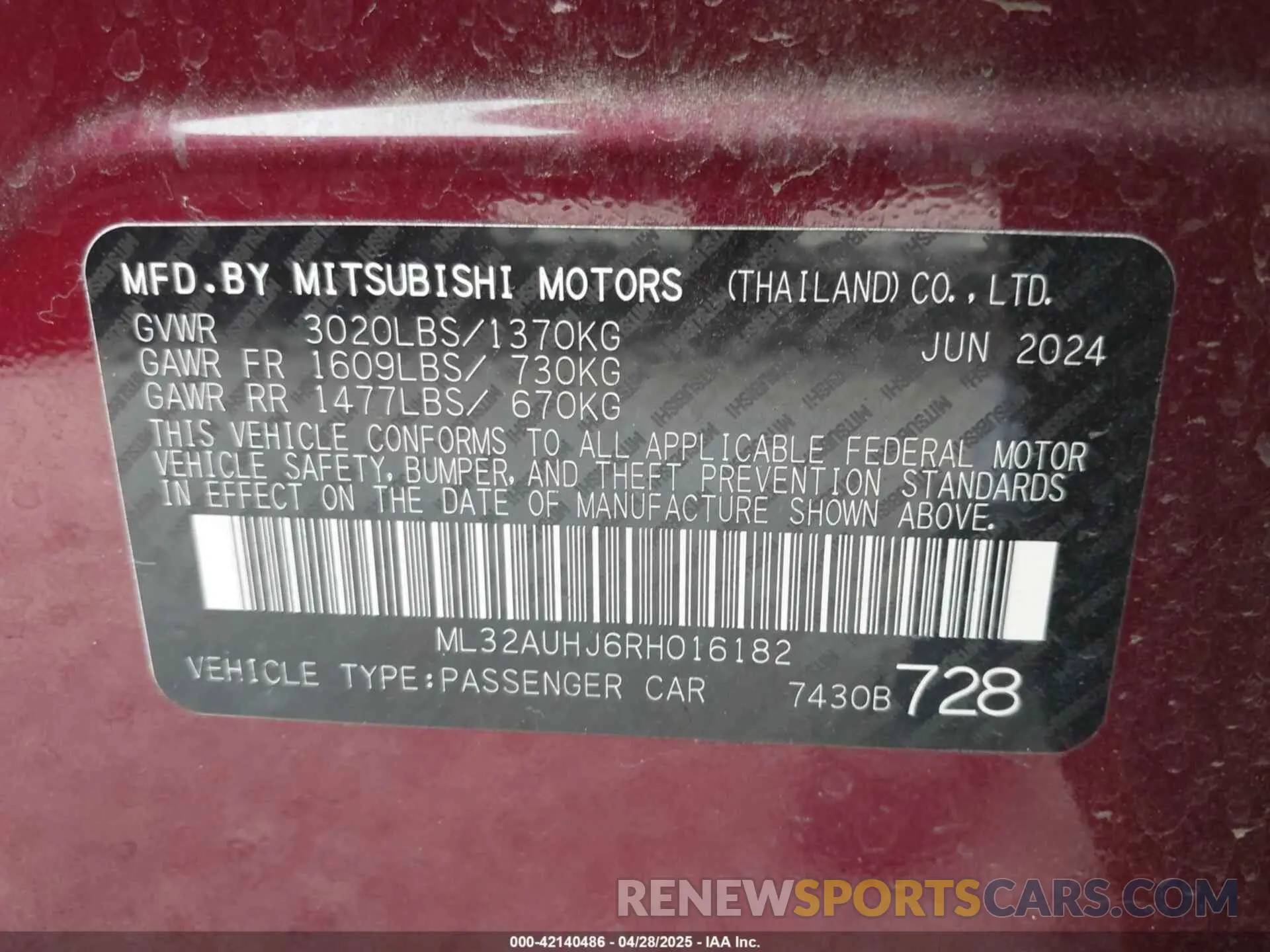 9 Photograph of a damaged car ML32AUHJ6RH016182 MITSUBISHI MIRAGE 2024