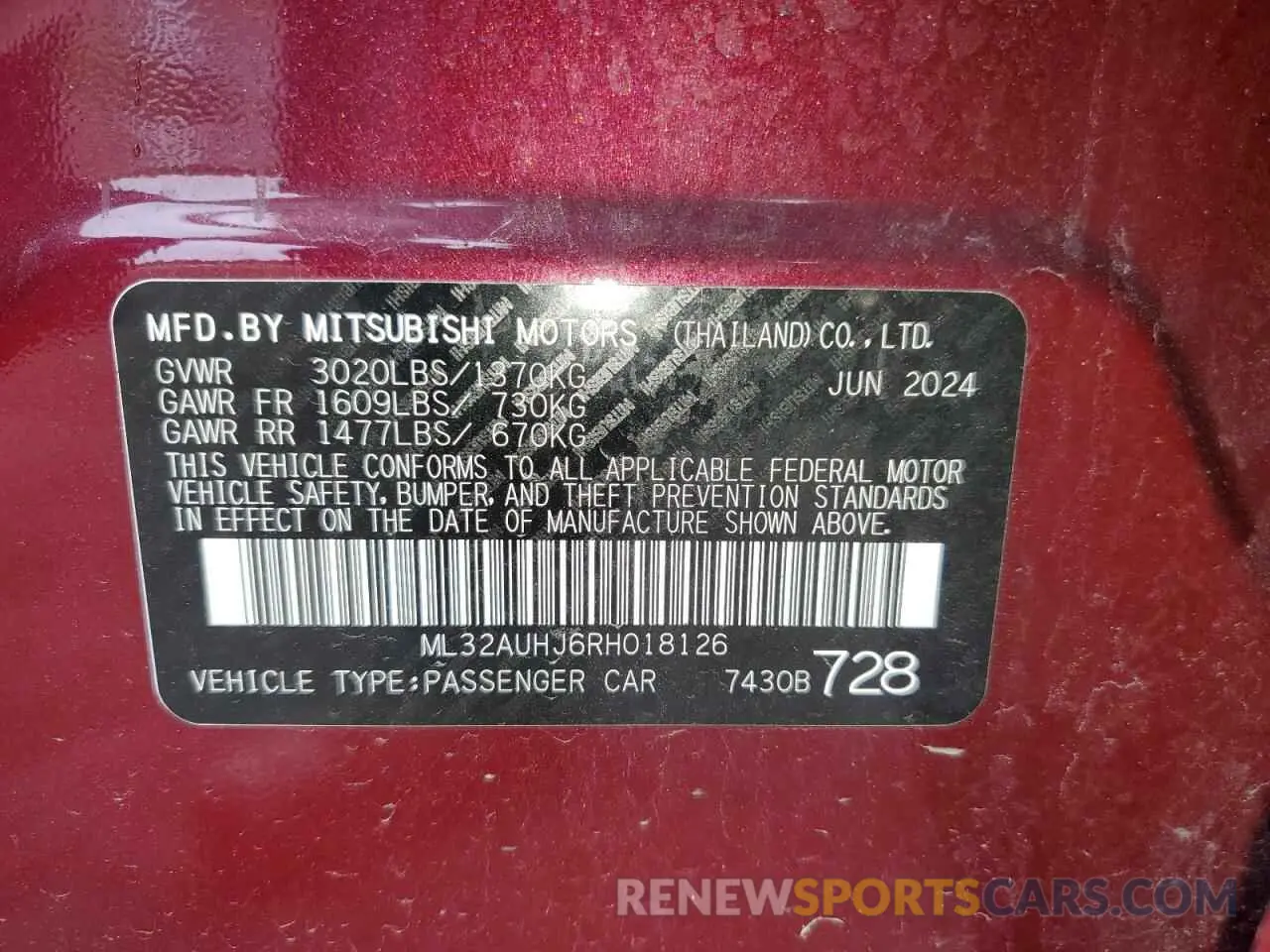 14 Photograph of a damaged car ML32AUHJ6RH018126 MITSUBISHI MIRAGE 2024