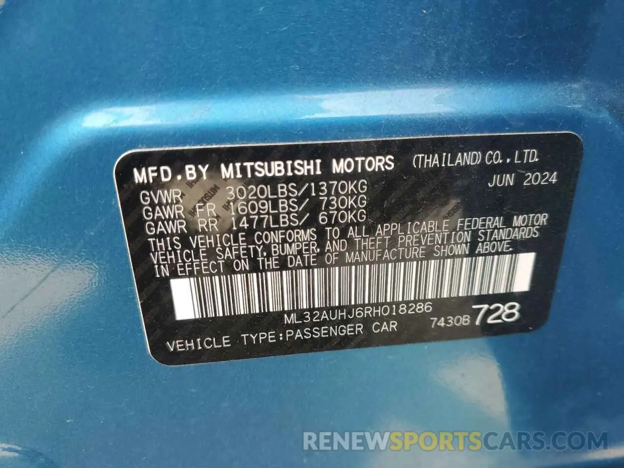 12 Photograph of a damaged car ML32AUHJ6RH018286 MITSUBISHI MIRAGE 2024