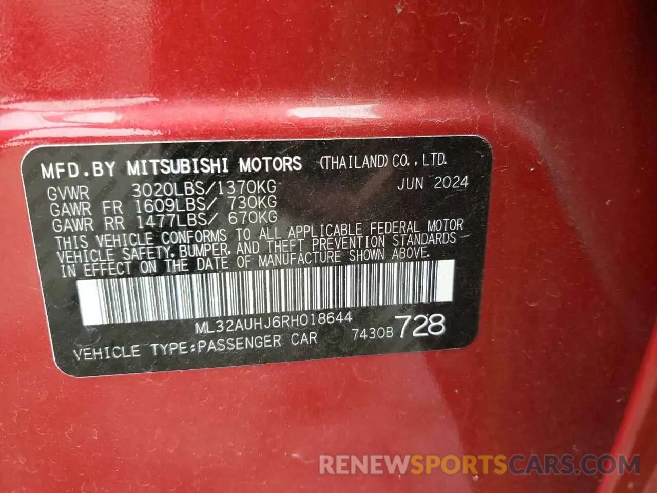 13 Photograph of a damaged car ML32AUHJ6RH018644 MITSUBISHI MIRAGE 2024